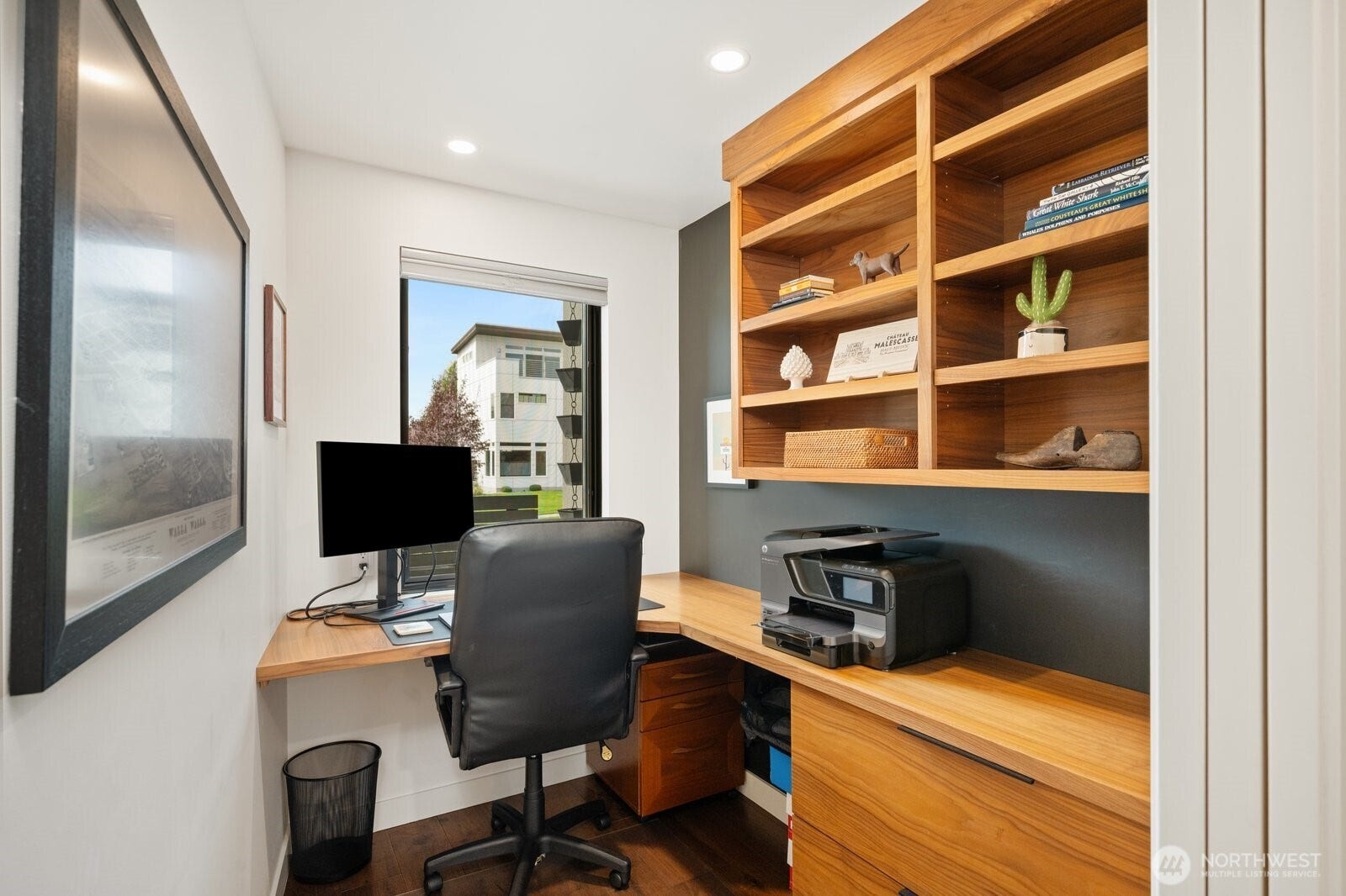 Office with custom cabinetry