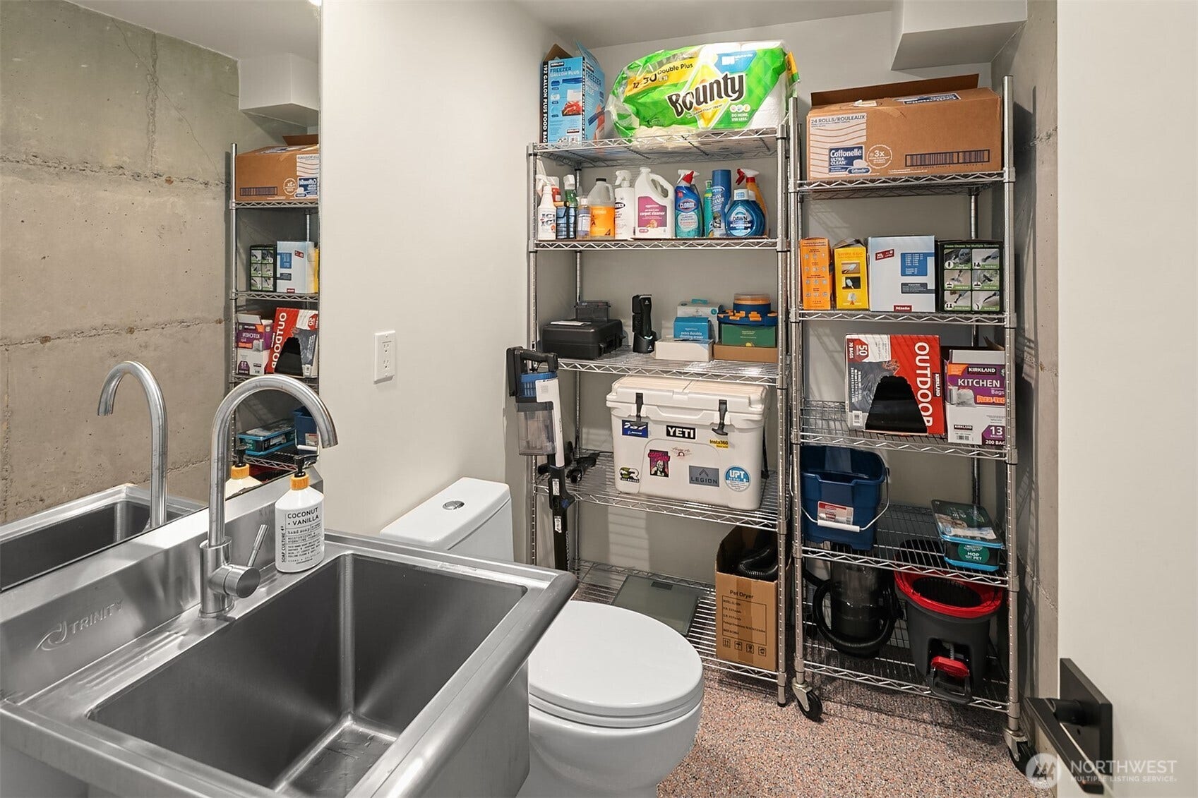 15628 8th Avenue SW, #B, Burien, WA 98166 This half bath and storage area could easily accommodate a shower, if desired. On the other side of the wall at left, plumbing could be routed to add a kitchenette.