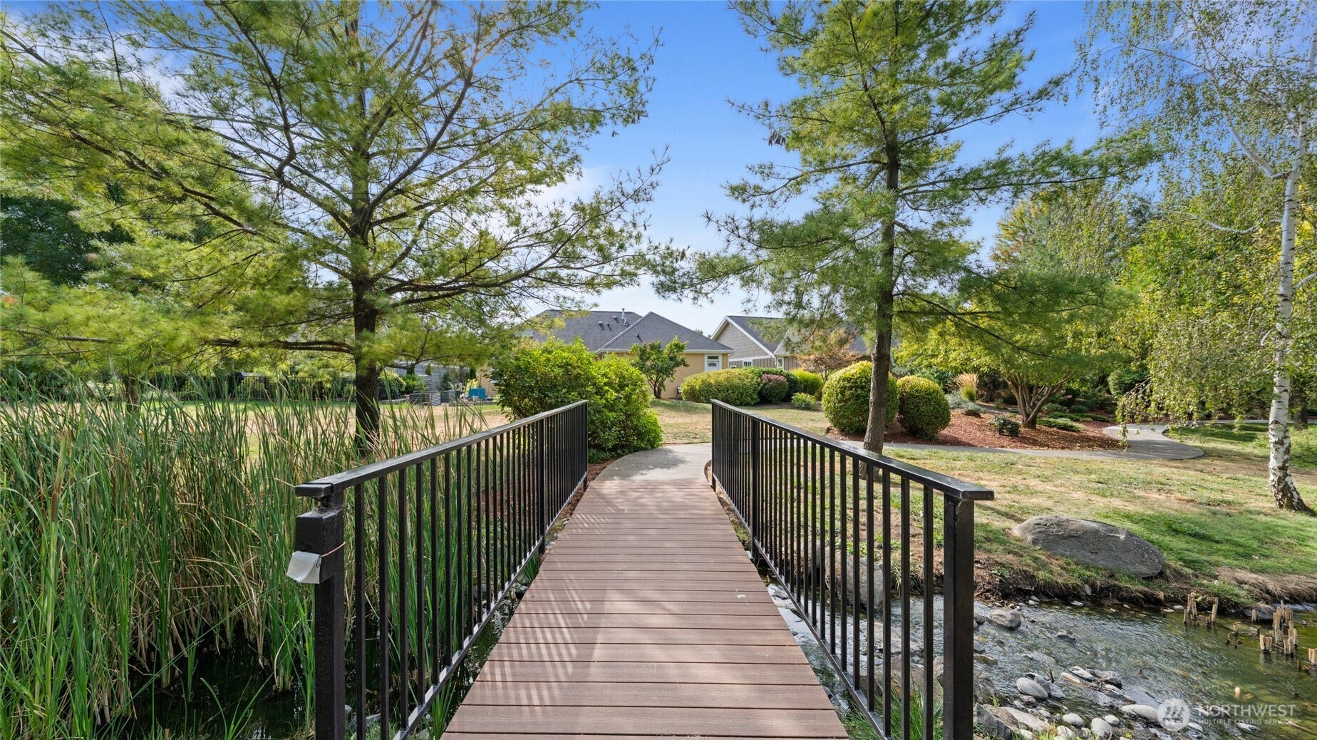Community bridge viewed from backyard