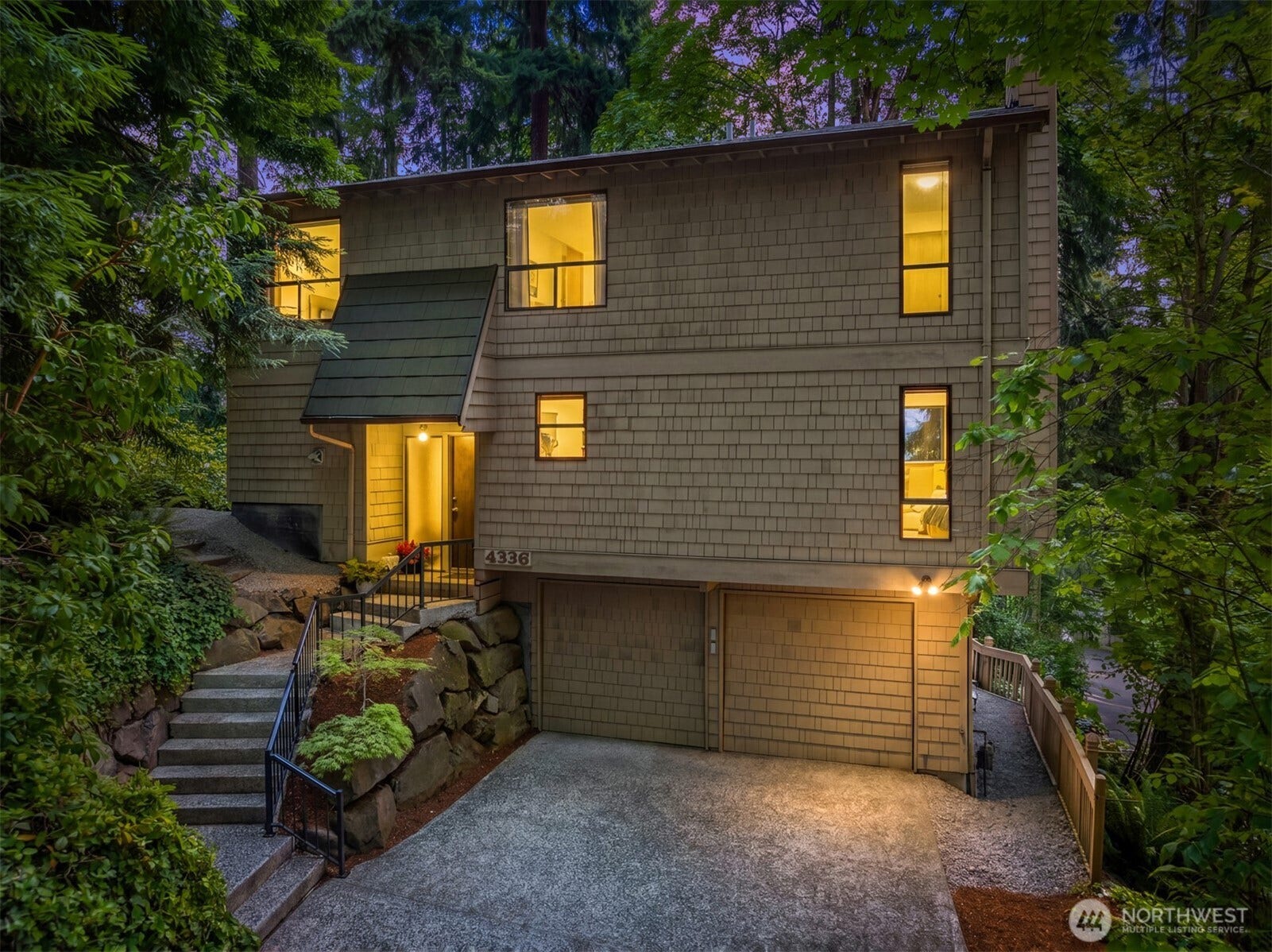 4336 E Mercer Way, Mercer Island, WA 98040 Landscaped entry, 2-car garage, & extra driveway parking.