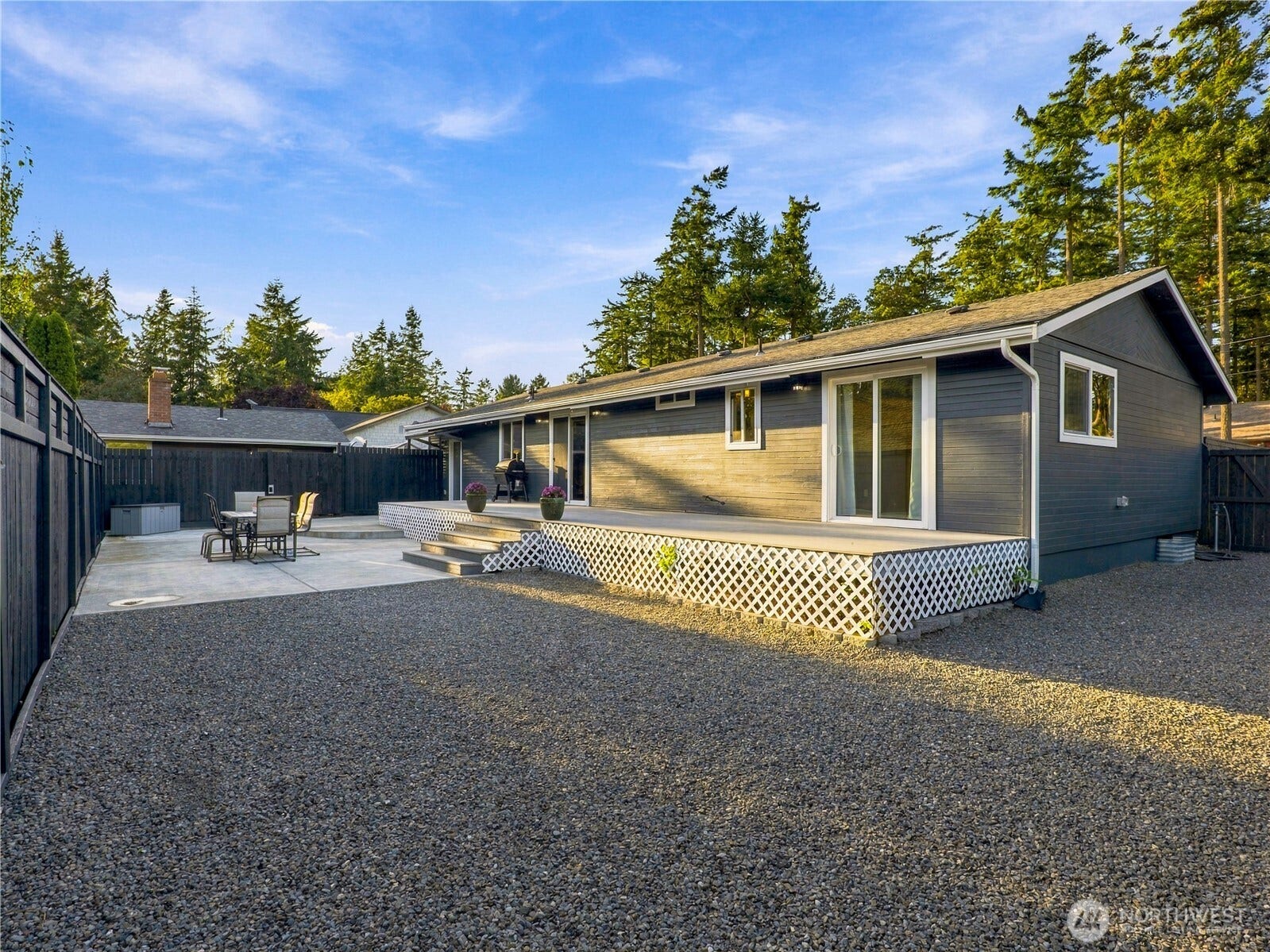 1409 1st Street, Port Townsend, WA 98368 Backyard features newly laid gravel for a clean, low-maintenance outdoor space.