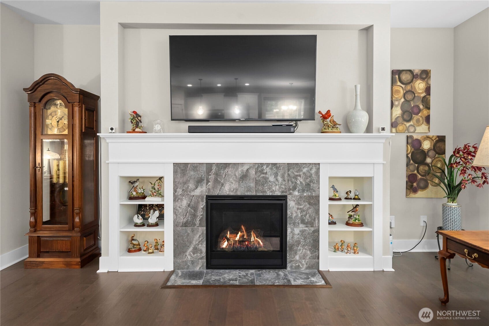 3413 Fox Court, Gig Harbor, WA 98335 Gas fireplace will keep you cozy all winter. Custom built-ins and nooks thru-out let you make this space your own.