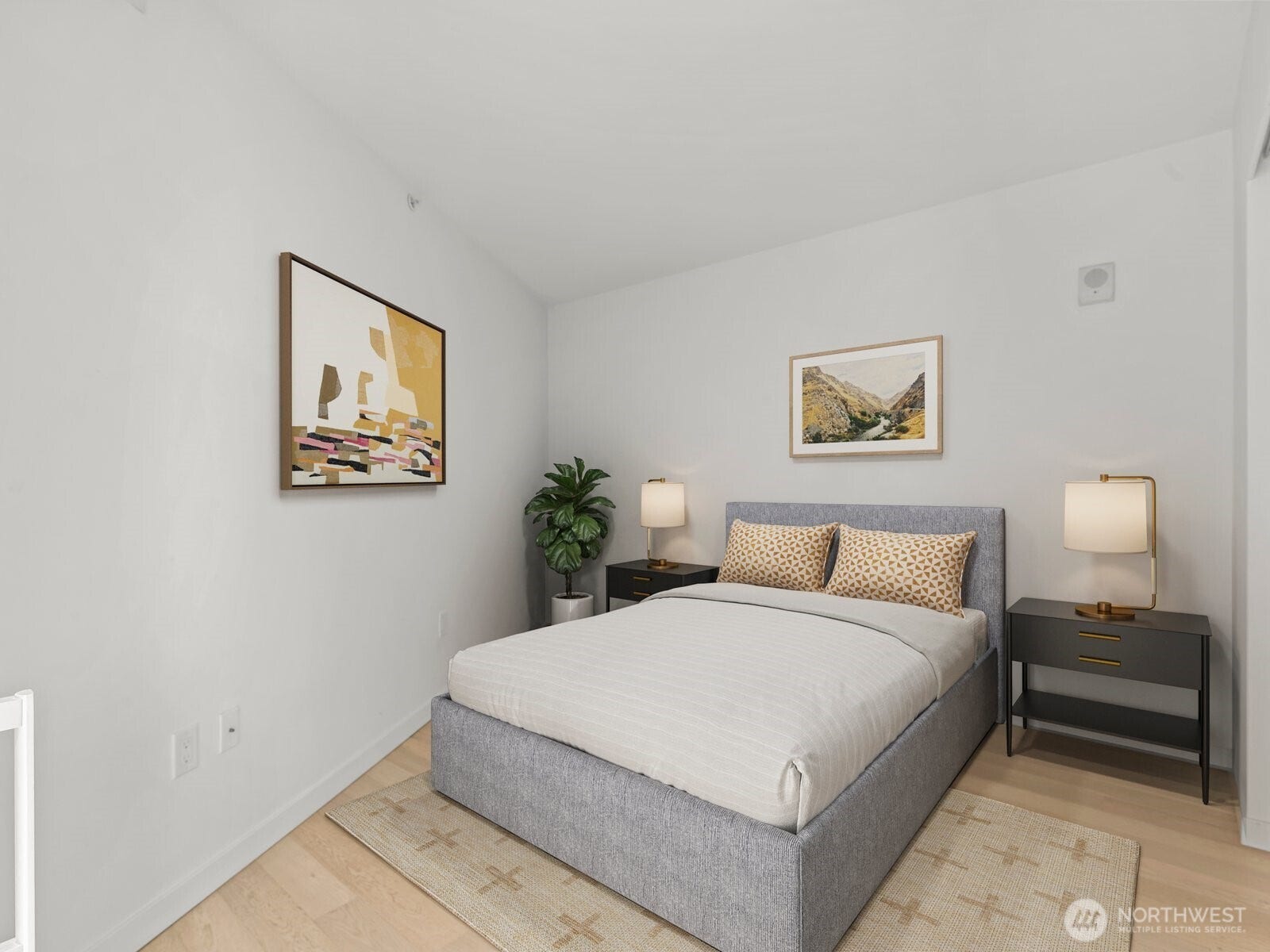 Virtually staged bedroom.