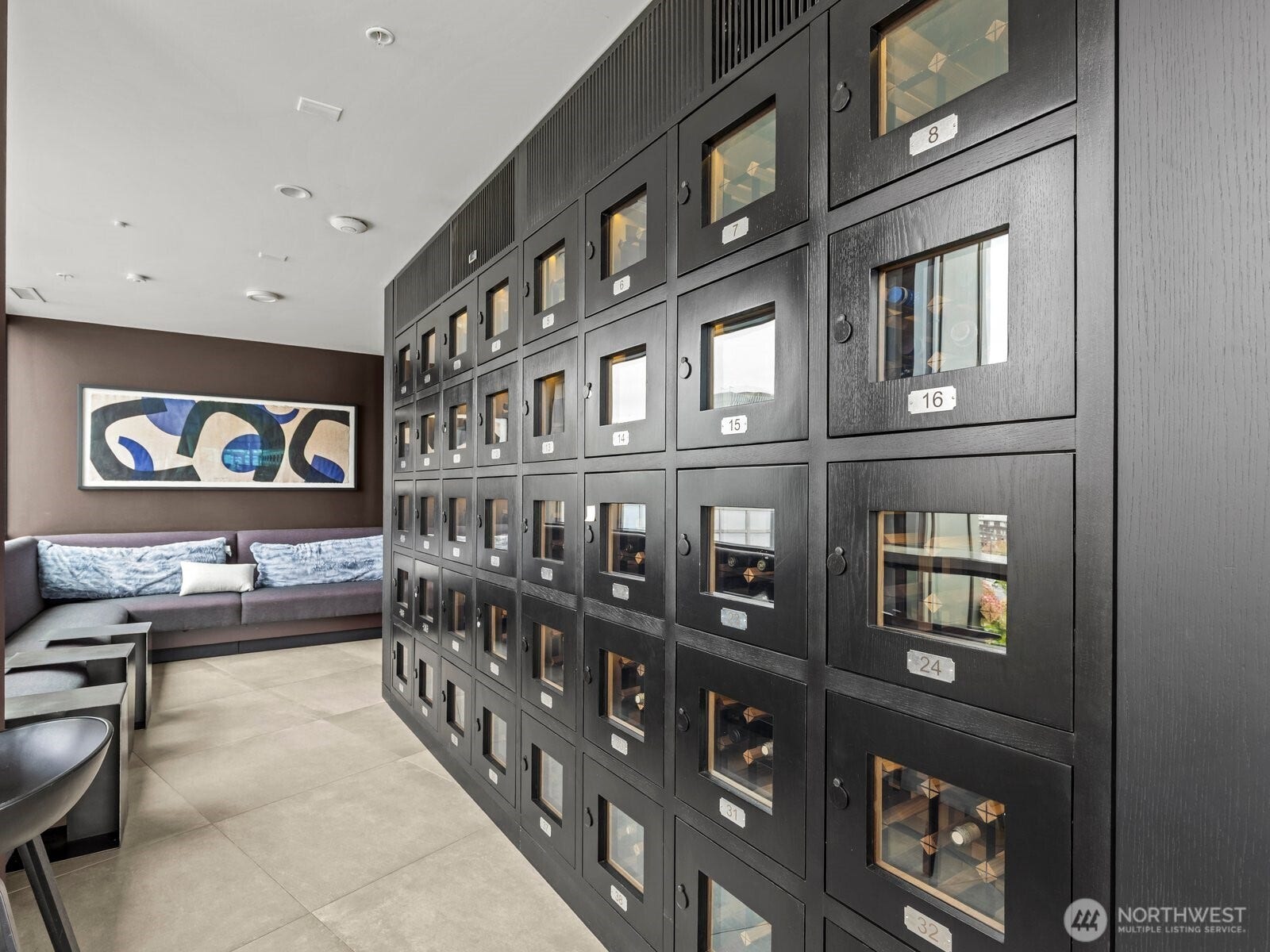 Wine lockers are available for rent- a relaxing way to hang out with your neighbors!