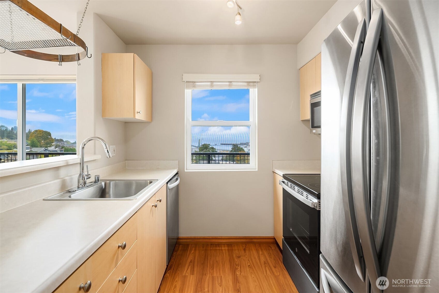 Kitchen with ample counter space & views.