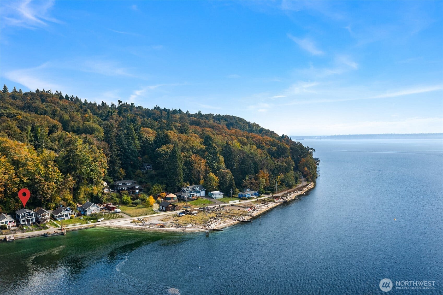 27730 Manzanita Beach Road SW, Vashon, WA 98070 A bird's eye view of the Manzanita community, facing southwest toward Tacoma.