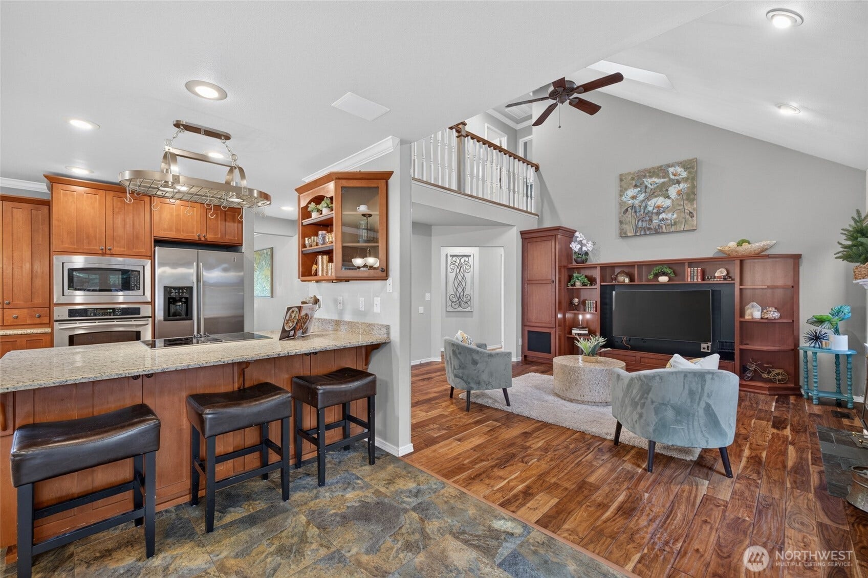 Breakfast nook connects with family room.