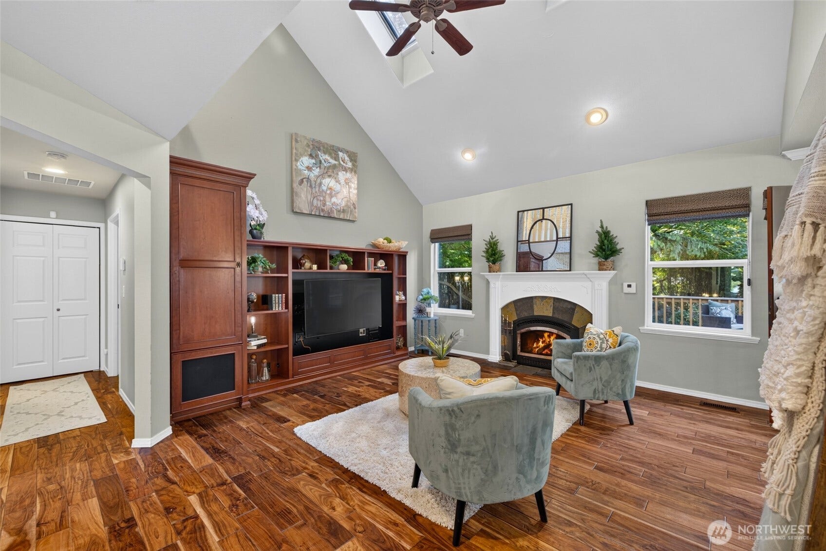 Vaulted ceiling in the family room.