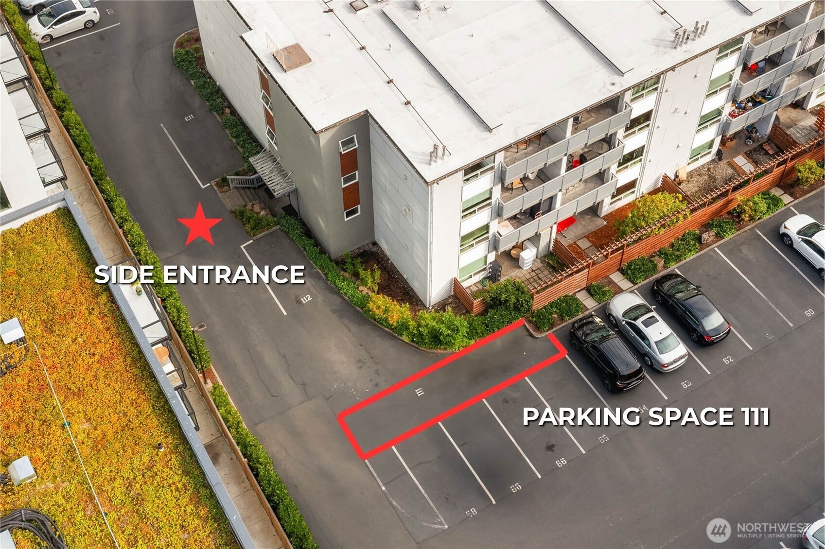 Extra long Parking Space is conveniently located next to the side entrance.