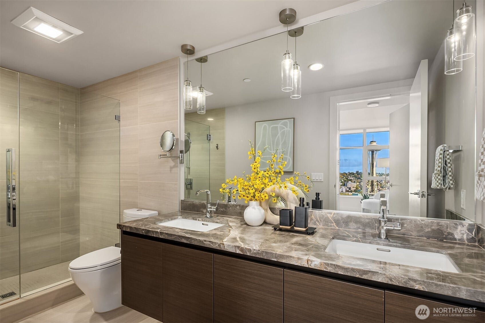 583 Battery Street, #3604N, Seattle, WA 98121 Primary en-suite 3/4 bathroom with dual sink and shower