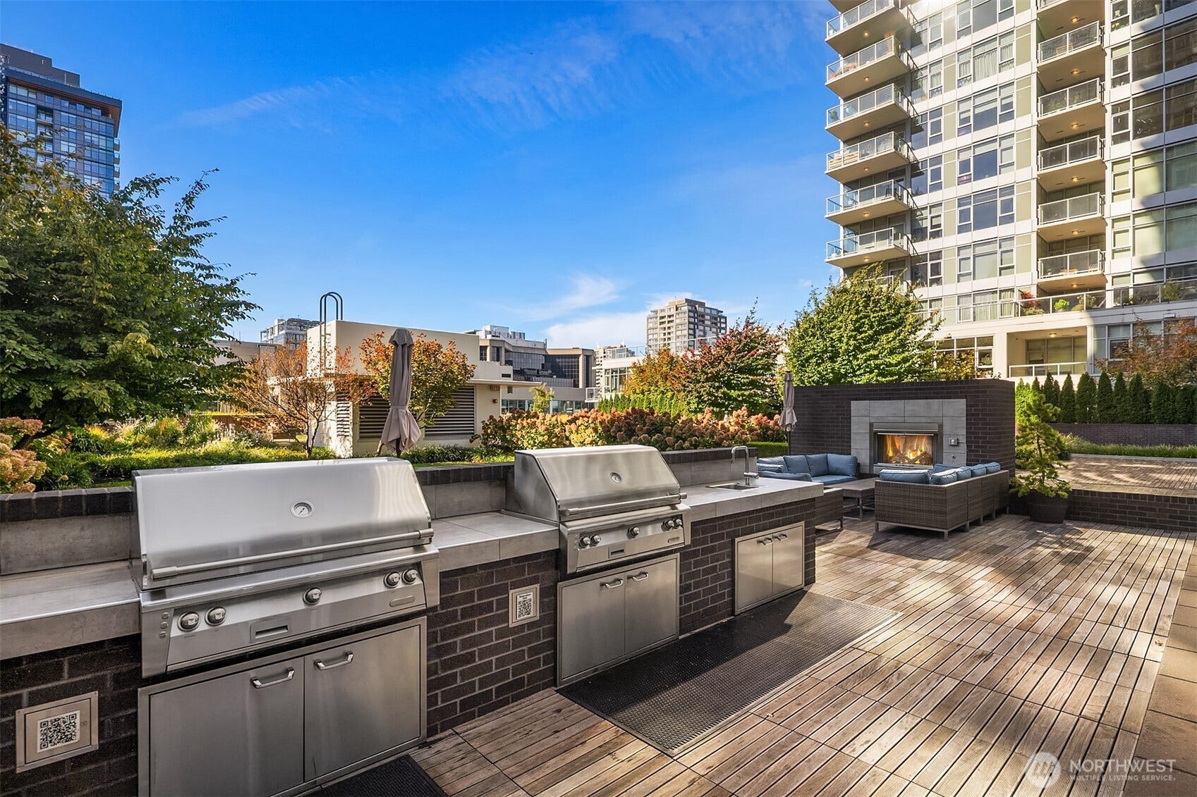 583 Battery Street, #3604N, Seattle, WA 98121 Just outside the indoor pool (on the 7th Floor) is an expansive terrace with BBQ equipment, fireplace and lounging area