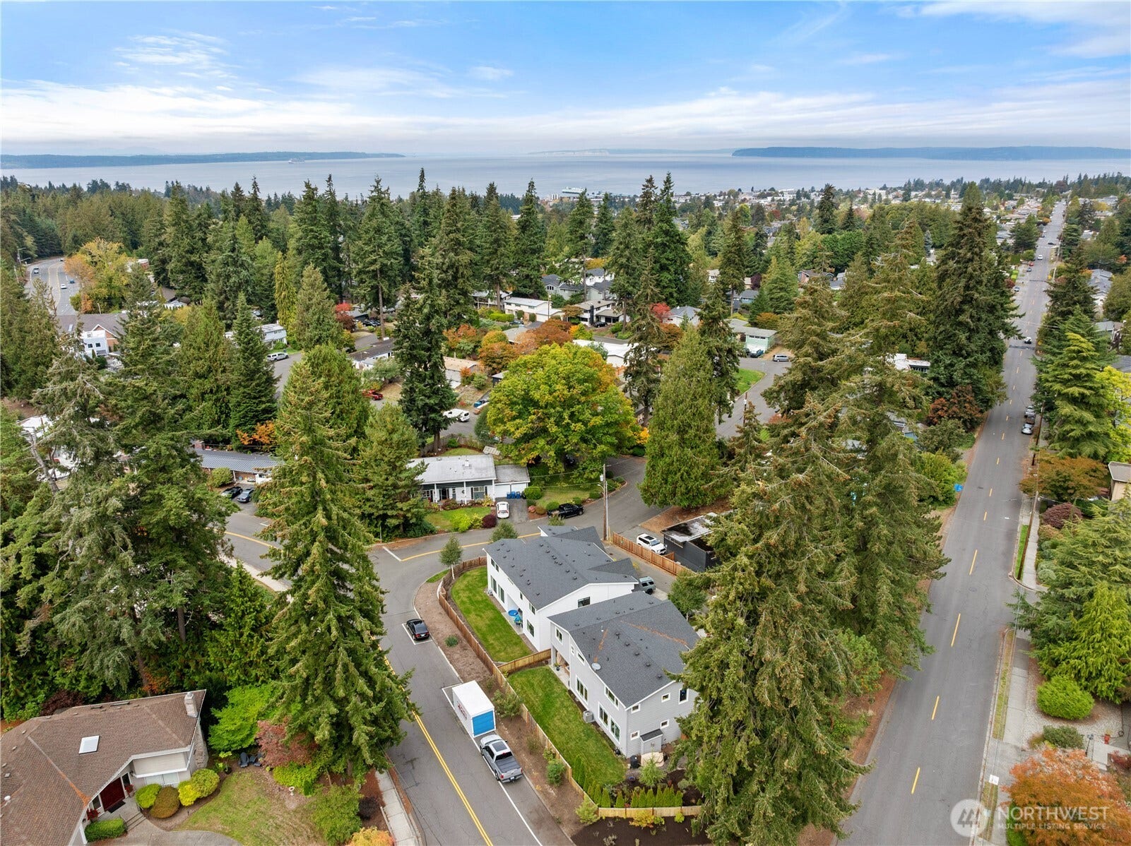 Overhead view of the home and distance to the Water and Downtown Edmonds. Notice the extra parking.