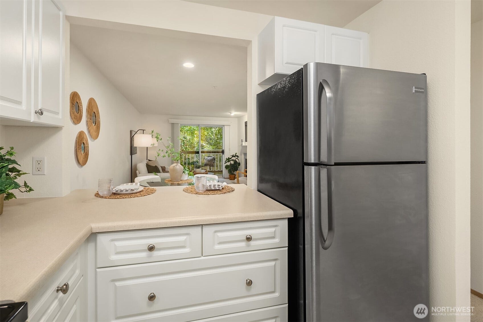 Plenty of counter space + open bar to dining... room and family room.