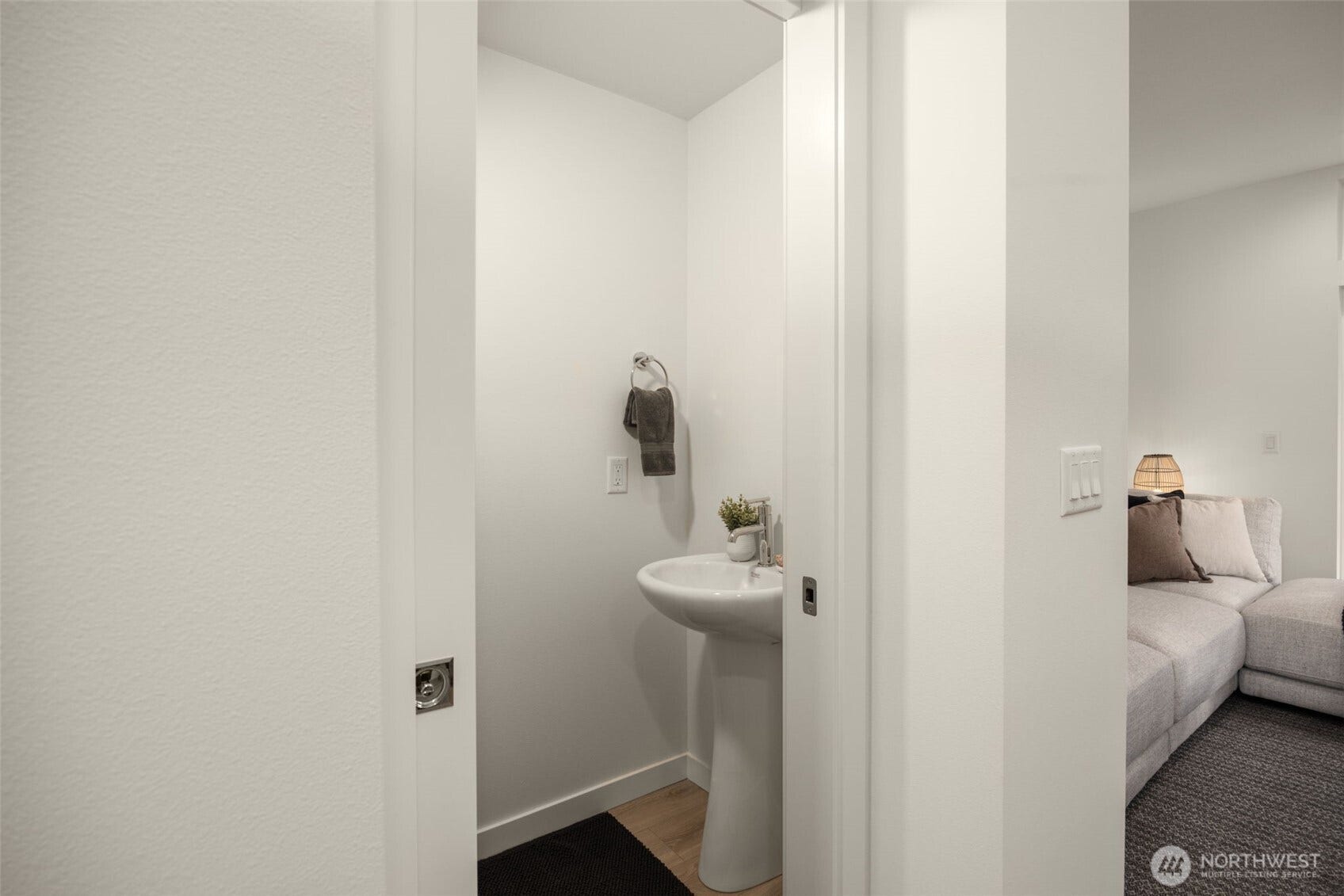 Powder room with modern fixtures