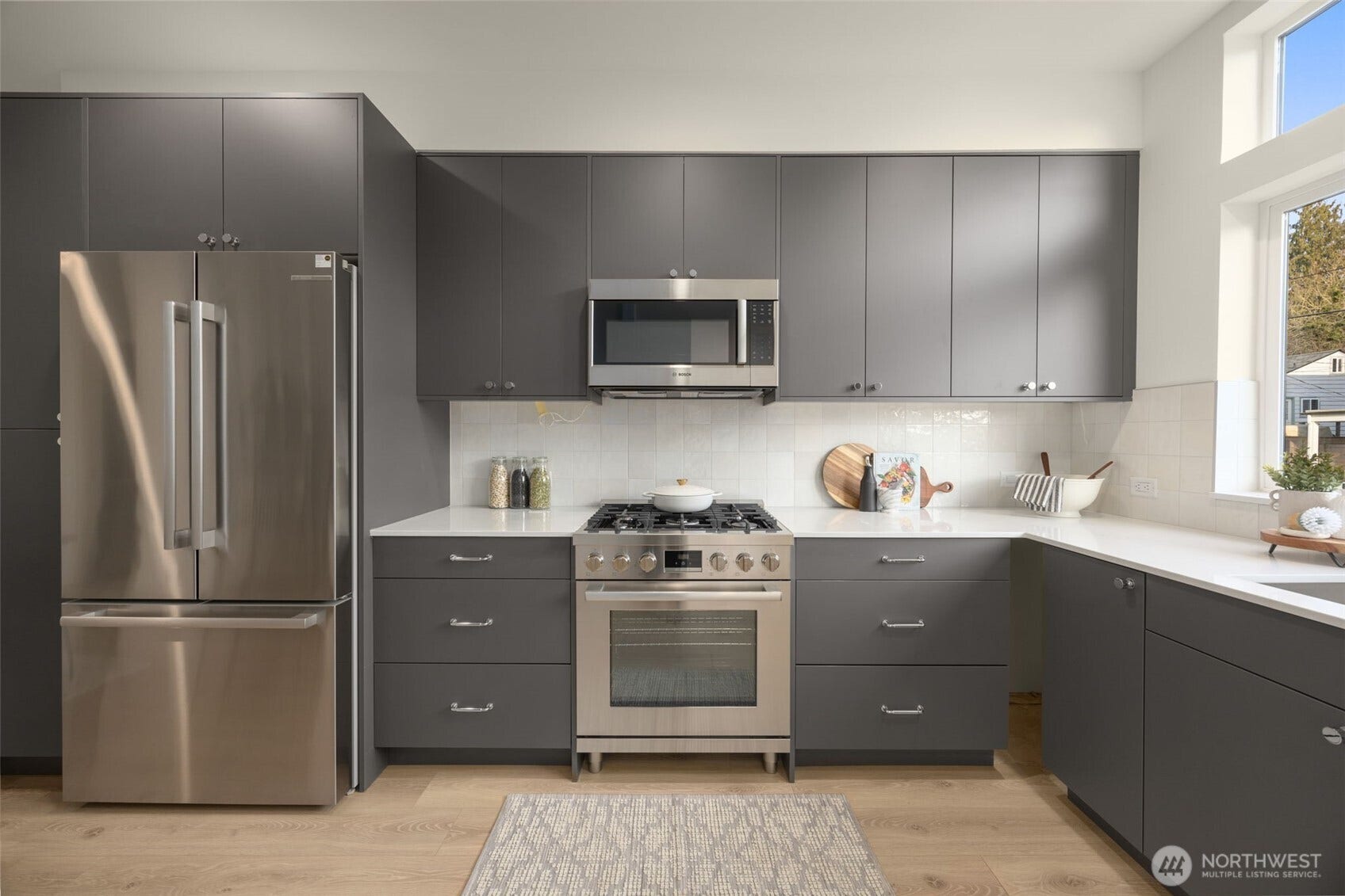 Integrated storage and a wide prep area