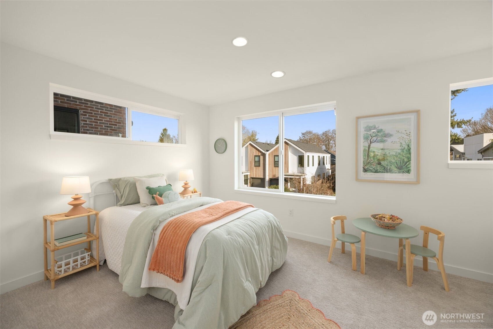 Large windows frame neighborhood views