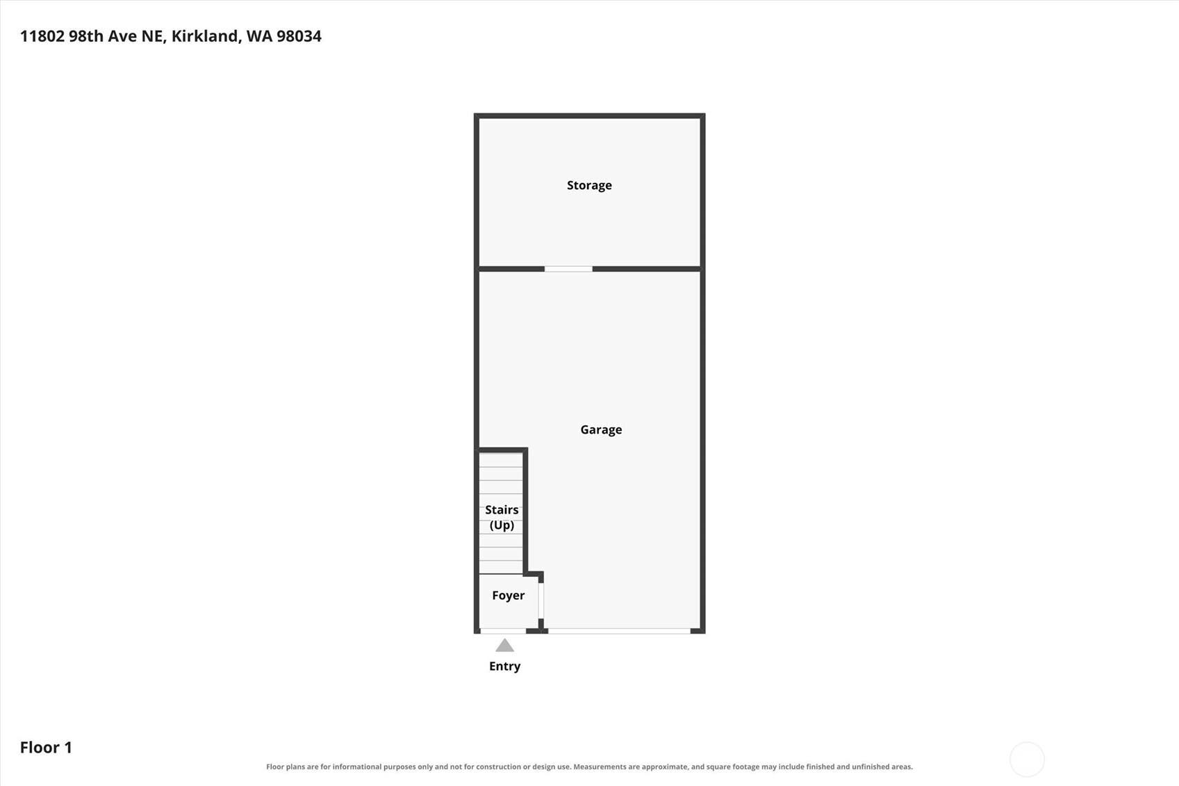 11802 98th Avenue NE, #B6, Kirkland, WA 98034 1st level floor plan. See the Zillow Showcase for the complete 3D tour.