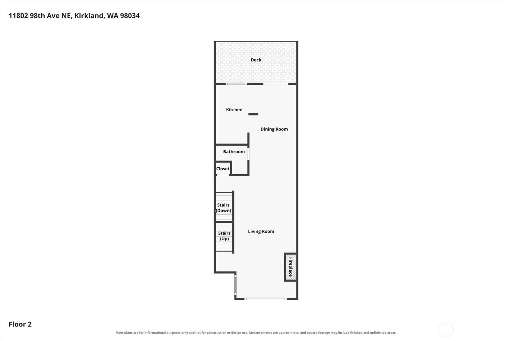 11802 98th Avenue NE, #B6, Kirkland, WA 98034 Main level floor plan. See the Zillow Showcase for the complete 3D tour.