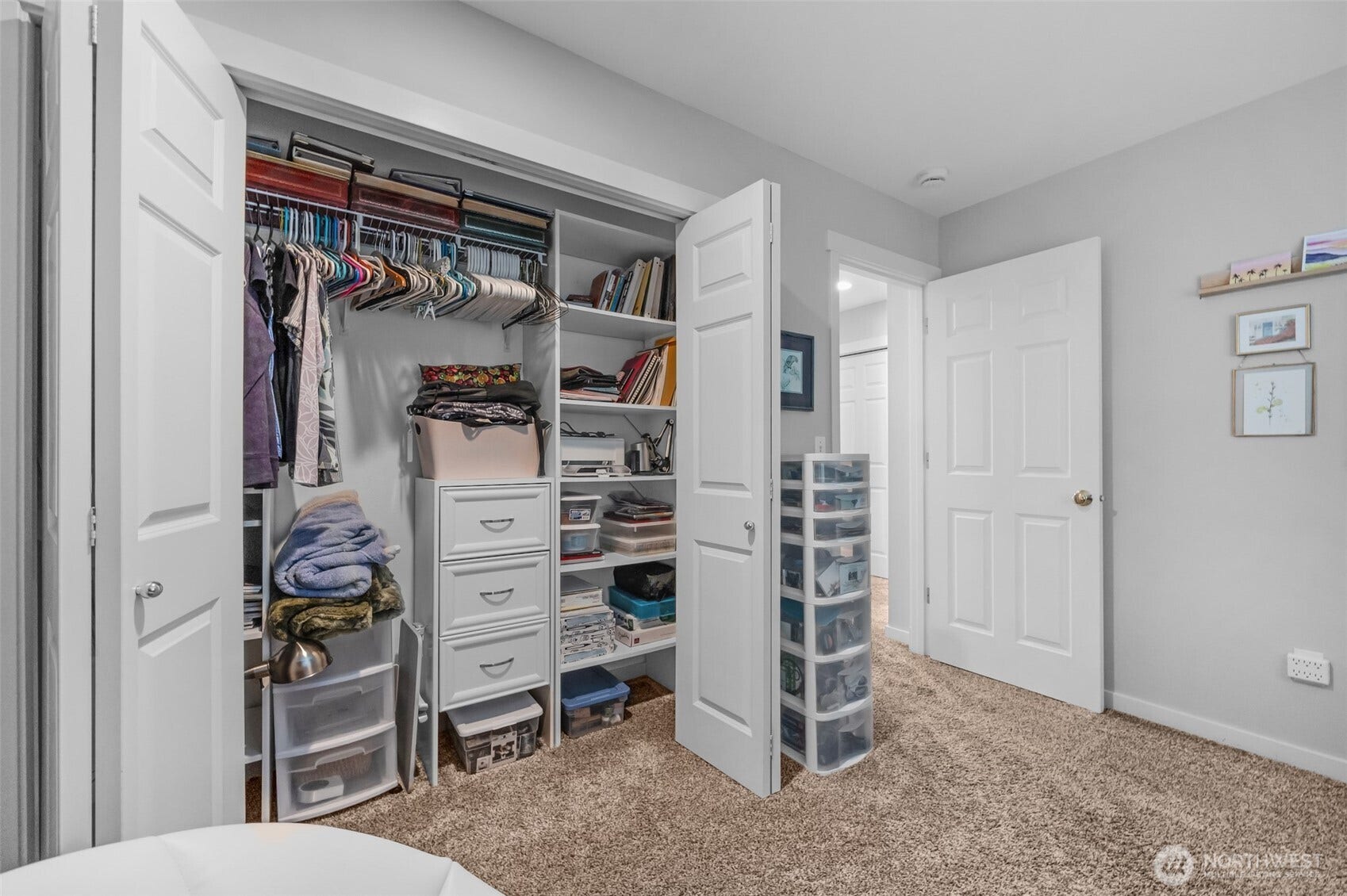 Closet organizer in second bedroom.
