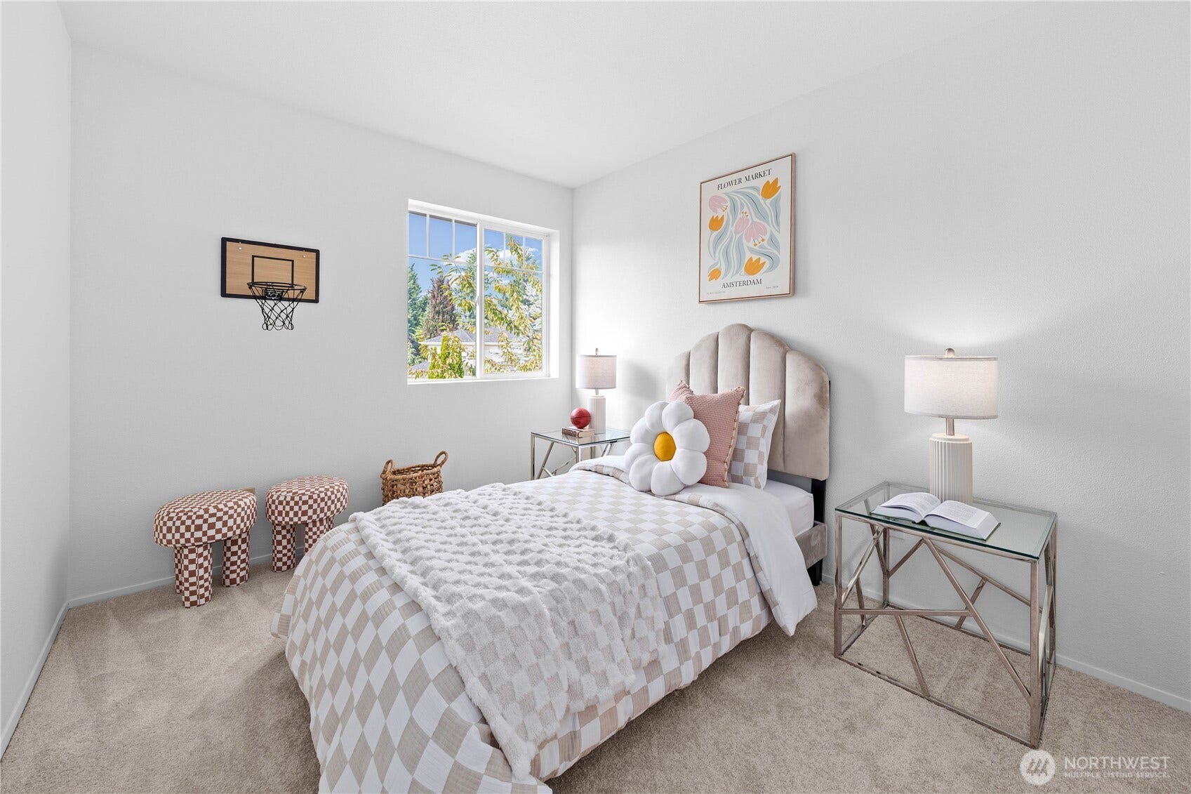 Bedroom Three offers a versatile layout with plenty of room for sleeping, studying, and play. Fresh paint and new carpet create a clean, move-in-ready space ready to personalize.