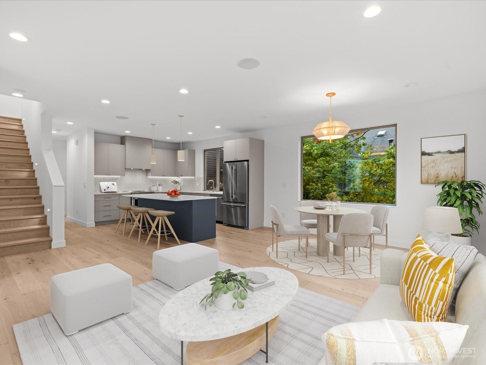 309 NW 52nd Street, Seattle, WA 98107 another angle of main level. Tons of light and space. virtual staged