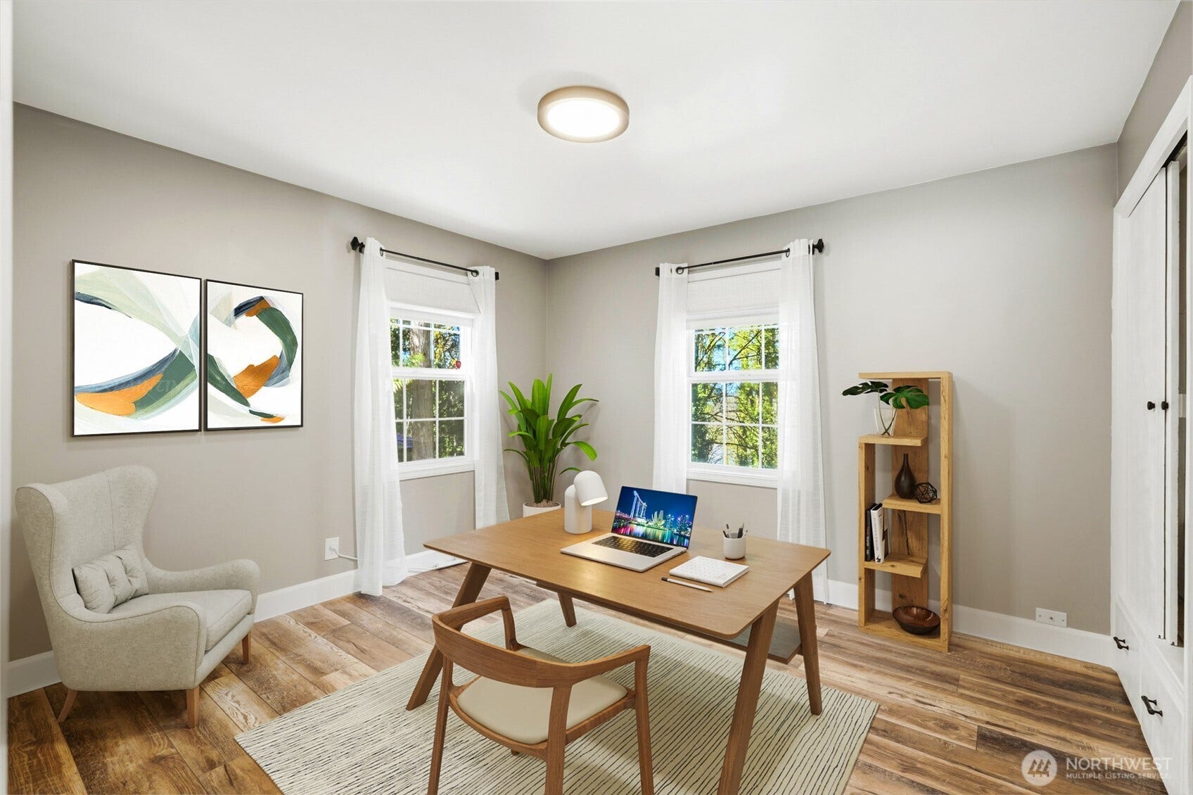 16714 SE Newport Way, Bellevue, WA 98006 Viturally staged First bedroom | Office on the main floor. Tons of windows and privacy!