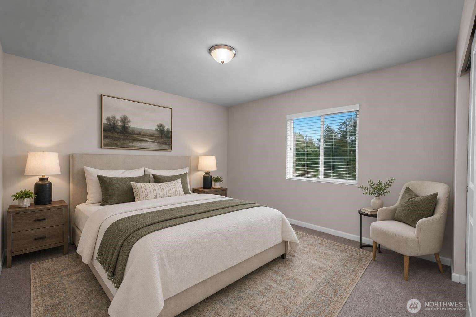 7040 Desperado Drive SE, Tumwater, WA 98501 Upstairs Bedroom 1. Virtually staged