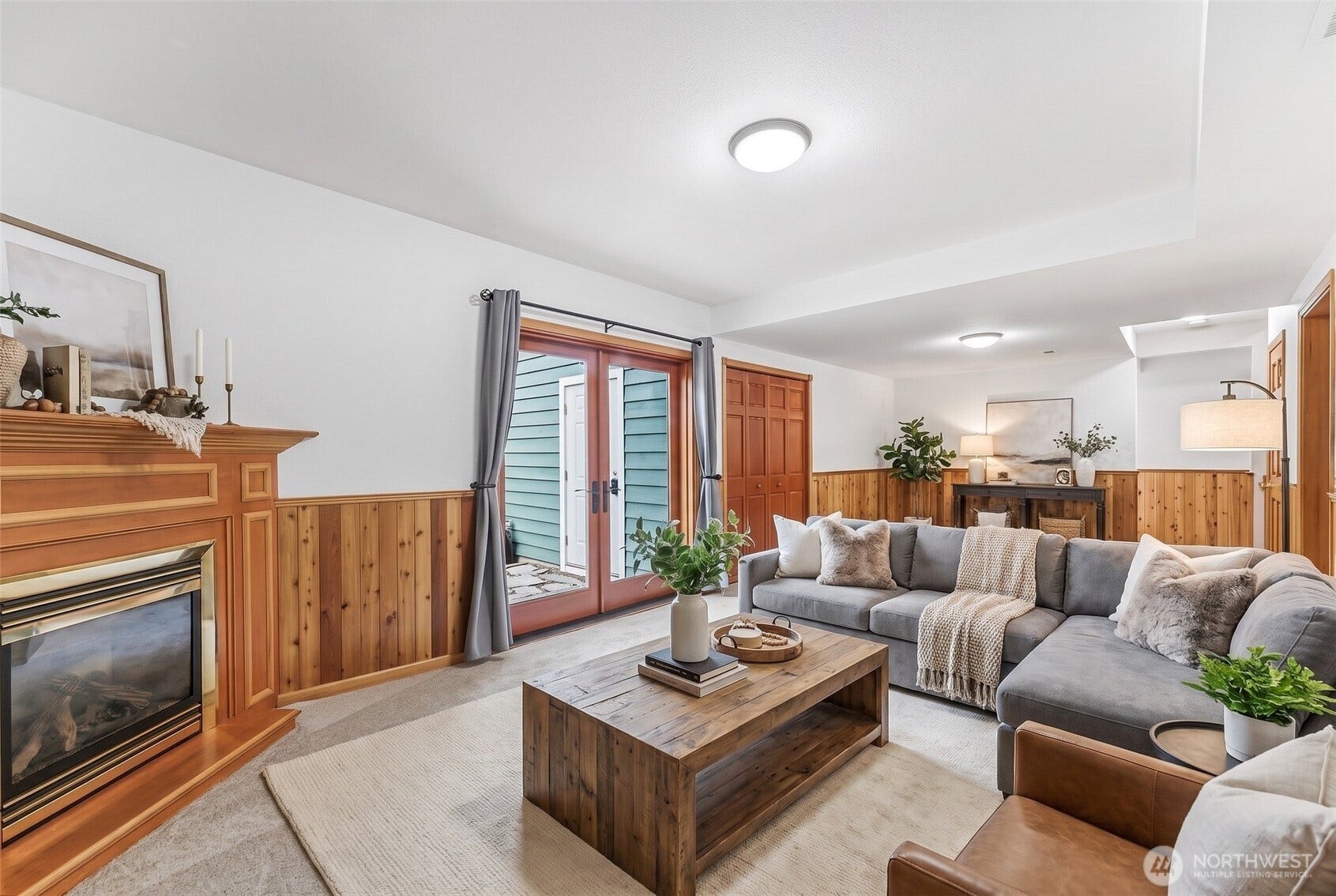 Lower level Family Room with French door access to back yard.