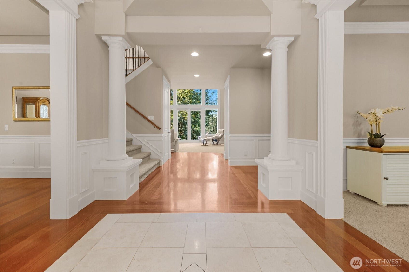 Step through the doors into a grand entrance.