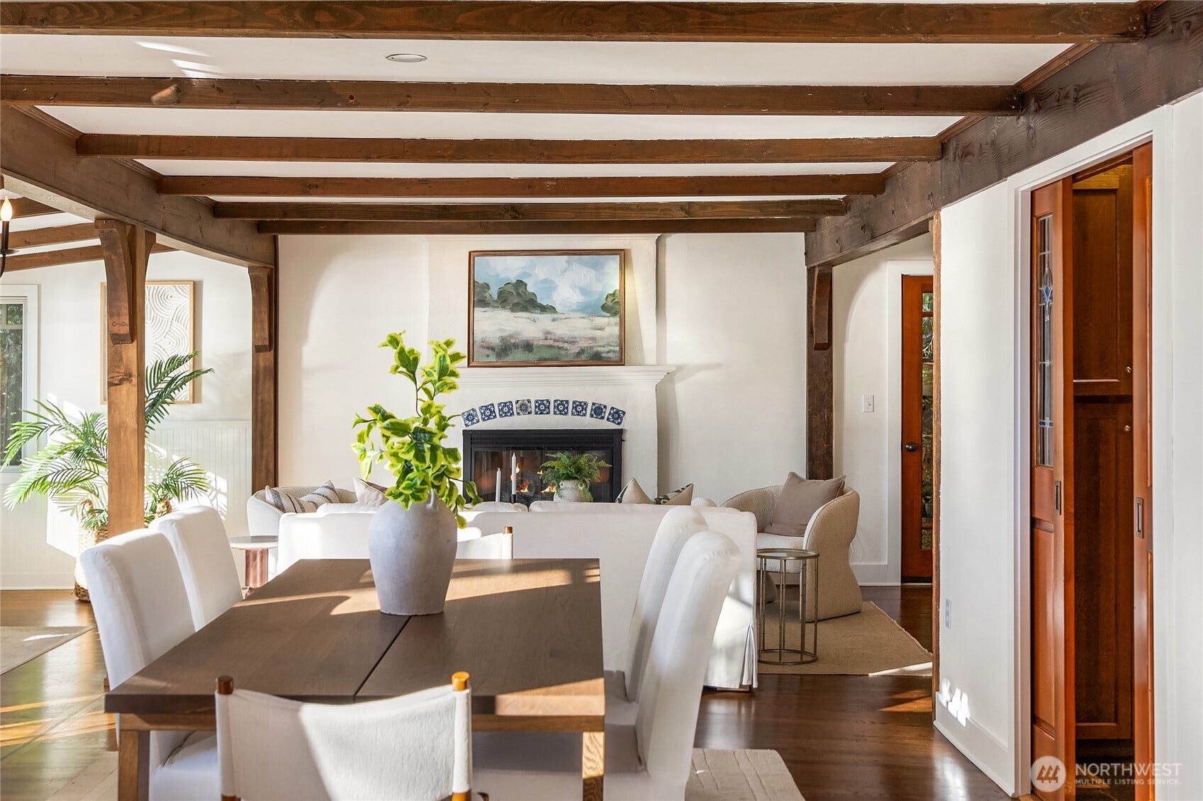 8405 Hansen Road NE, Bainbridge Island, WA 98110 Wood burning fireplace and dining with a view.
