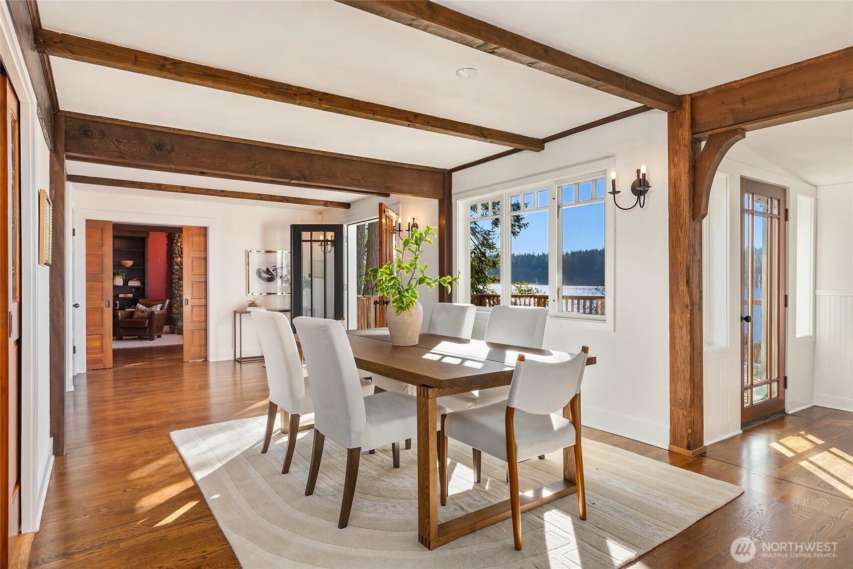 8405 Hansen Road NE, Bainbridge Island, WA 98110 Original beams frame the spaces and define character.