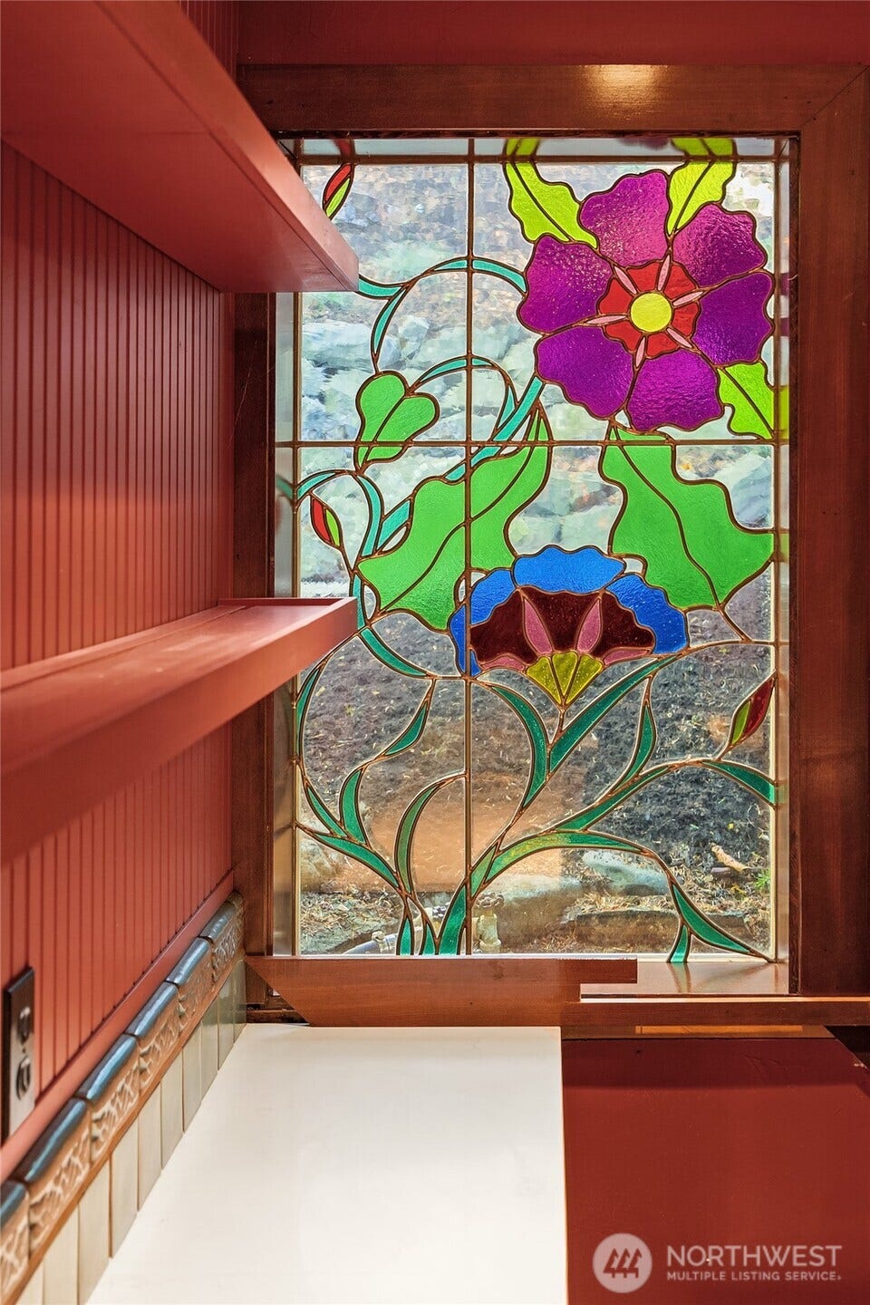 8405 Hansen Road NE, Bainbridge Island, WA 98110 Stained glass window in the scullery.