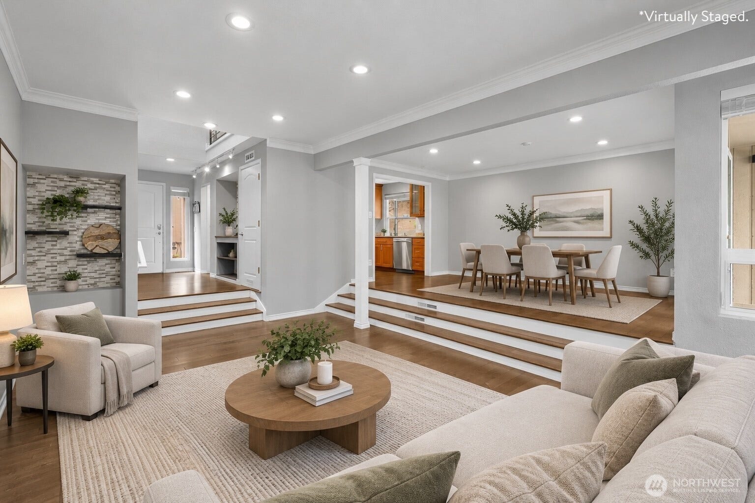 Virtually Staged - Spacious living and dining area.