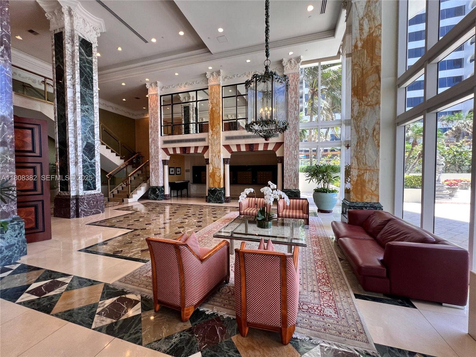 10225 Collins Avenue, #604 Renovated, Bal Harbour, FL 33154 Lobby with incredible marble walls and floors combination