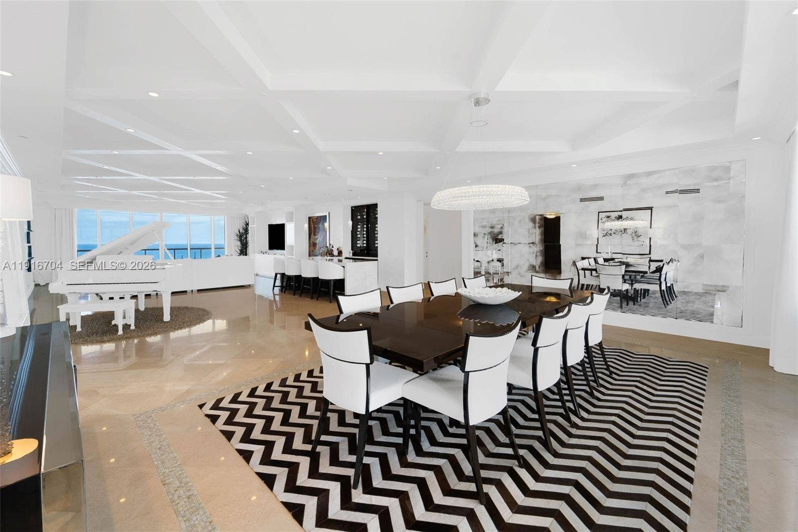 views of ocean in dining room