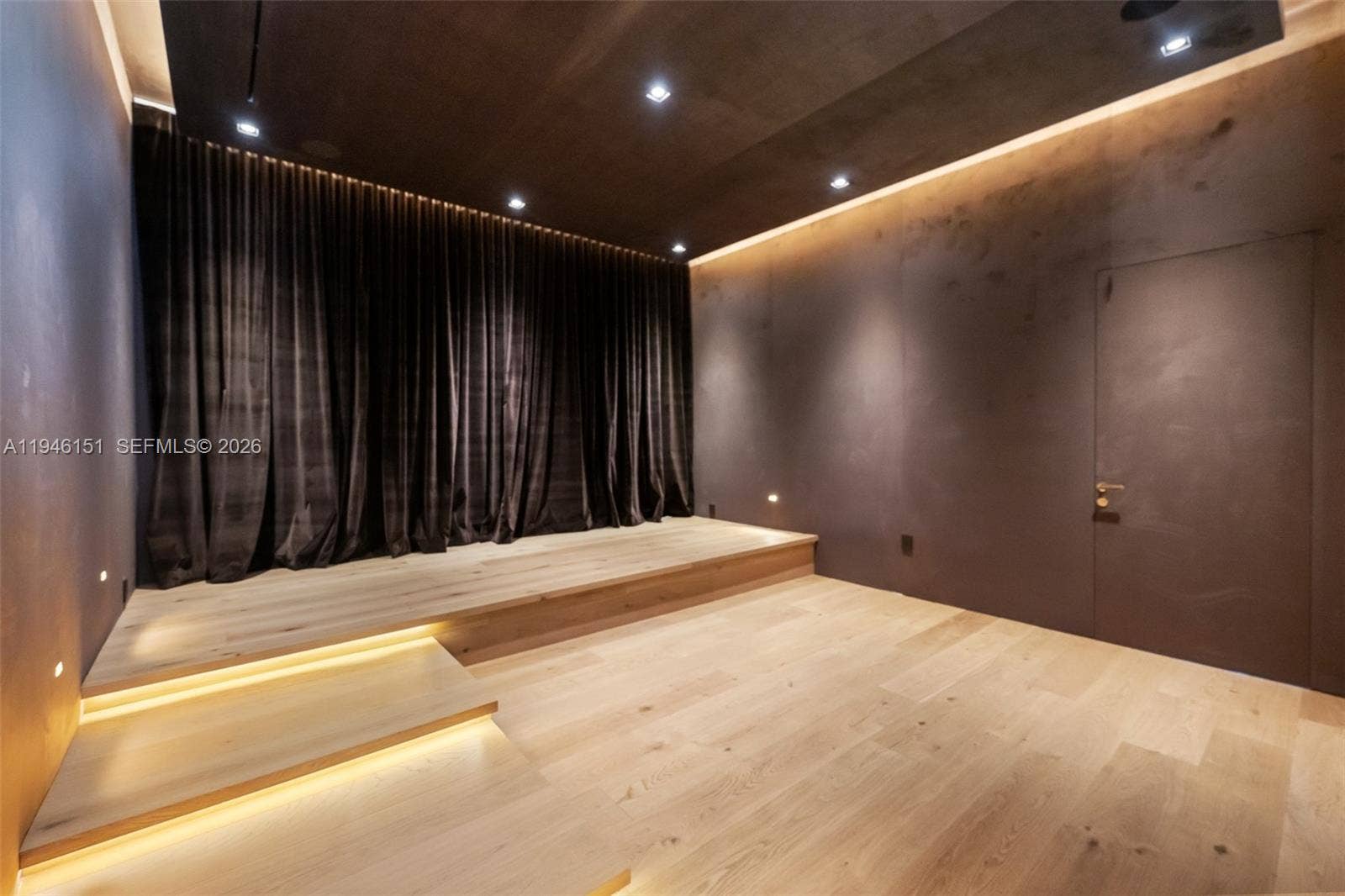 7725 SW 114th Street, Pinecrest, FL 33156 Fully Insulated Sound Proof Media Room, Bespoke Wall Paper & Velvet Drapes