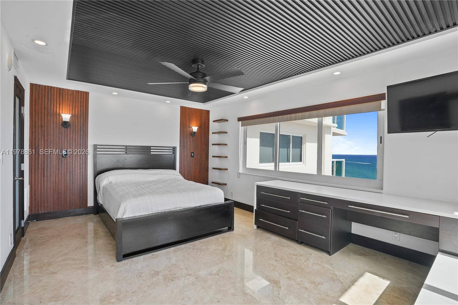 Second Bedroom with built in desk and shelving