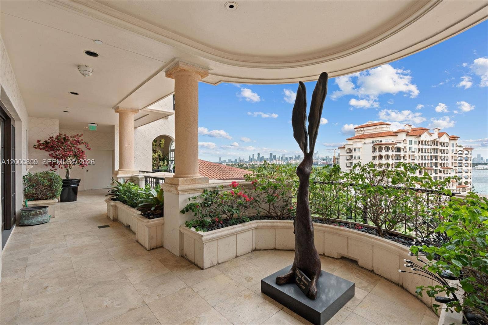 7282 Fisher Island Drive, #7282, Miami Beach, FL 33109 Main entry Balcony with two elevator entries