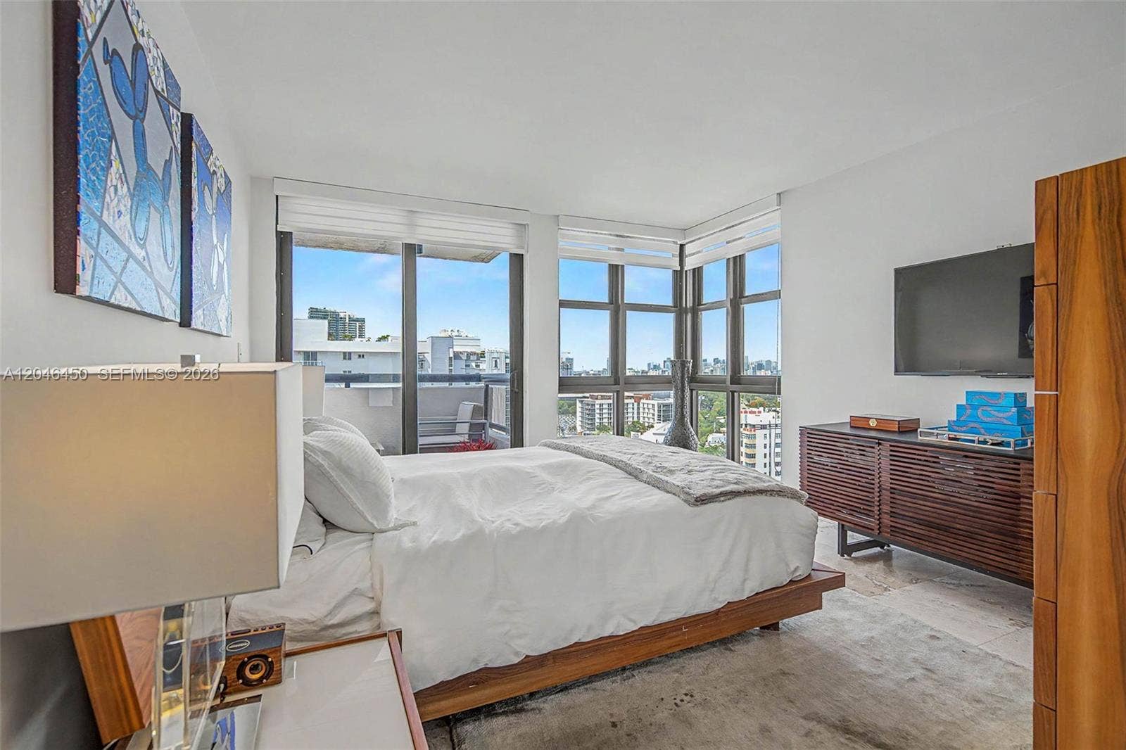 2555 Collins Avenue, #1814, Miami Beach, FL 33140 Large Primary Suite with impact corner winds and balcony access