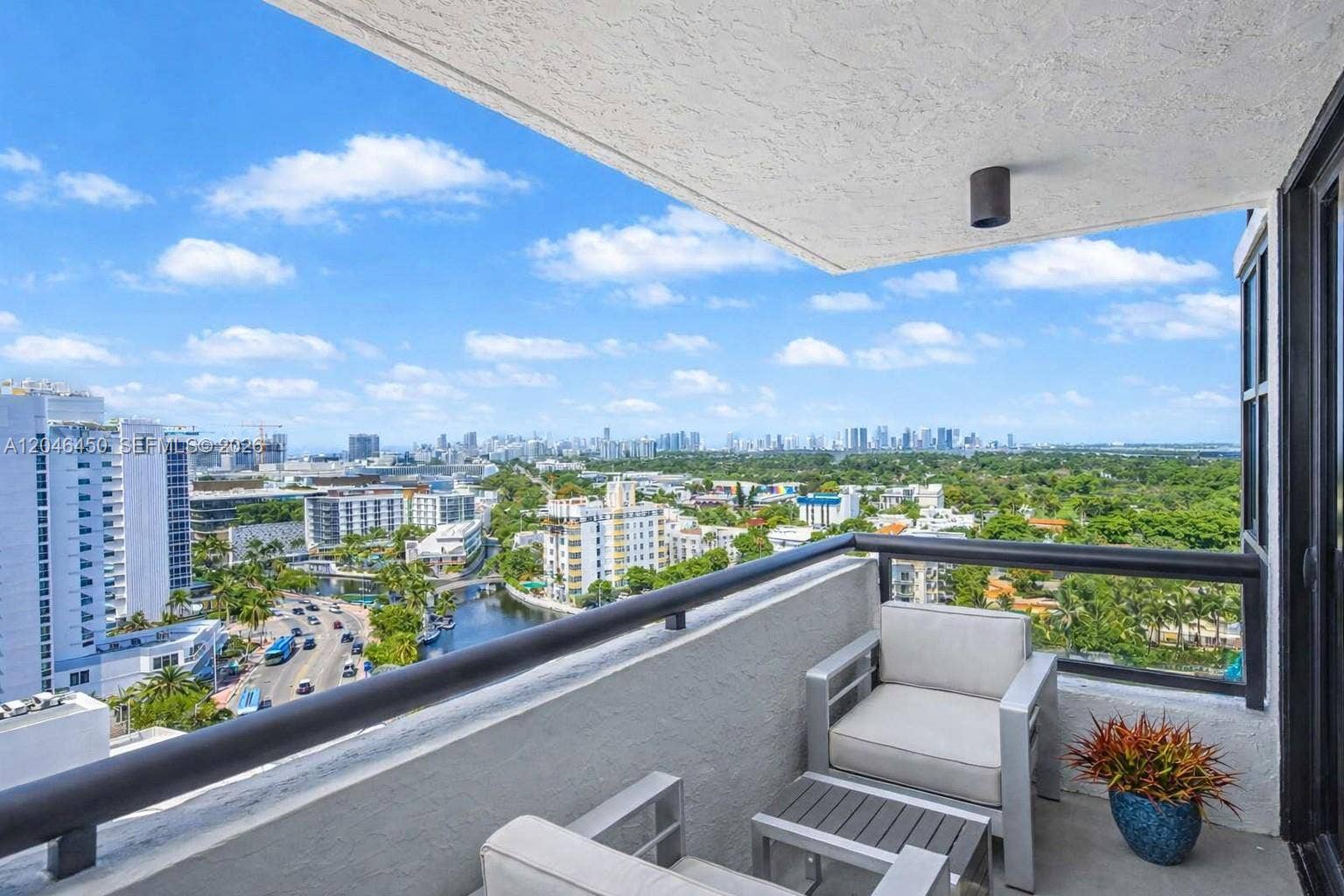 2555 Collins Avenue, #1814, Miami Beach, FL 33140 City skyline Canal View from Balcony