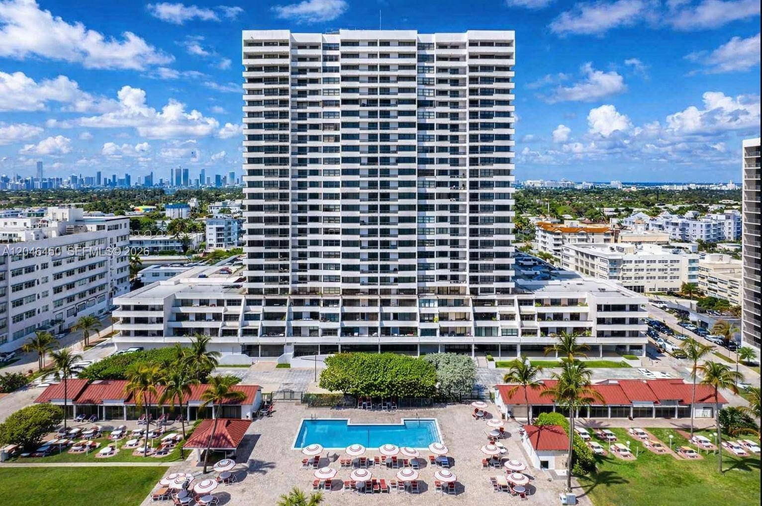 2555 Collins Avenue, #1814, Miami Beach, FL 33140 Aerial Ocean View of Back of Building Exterior