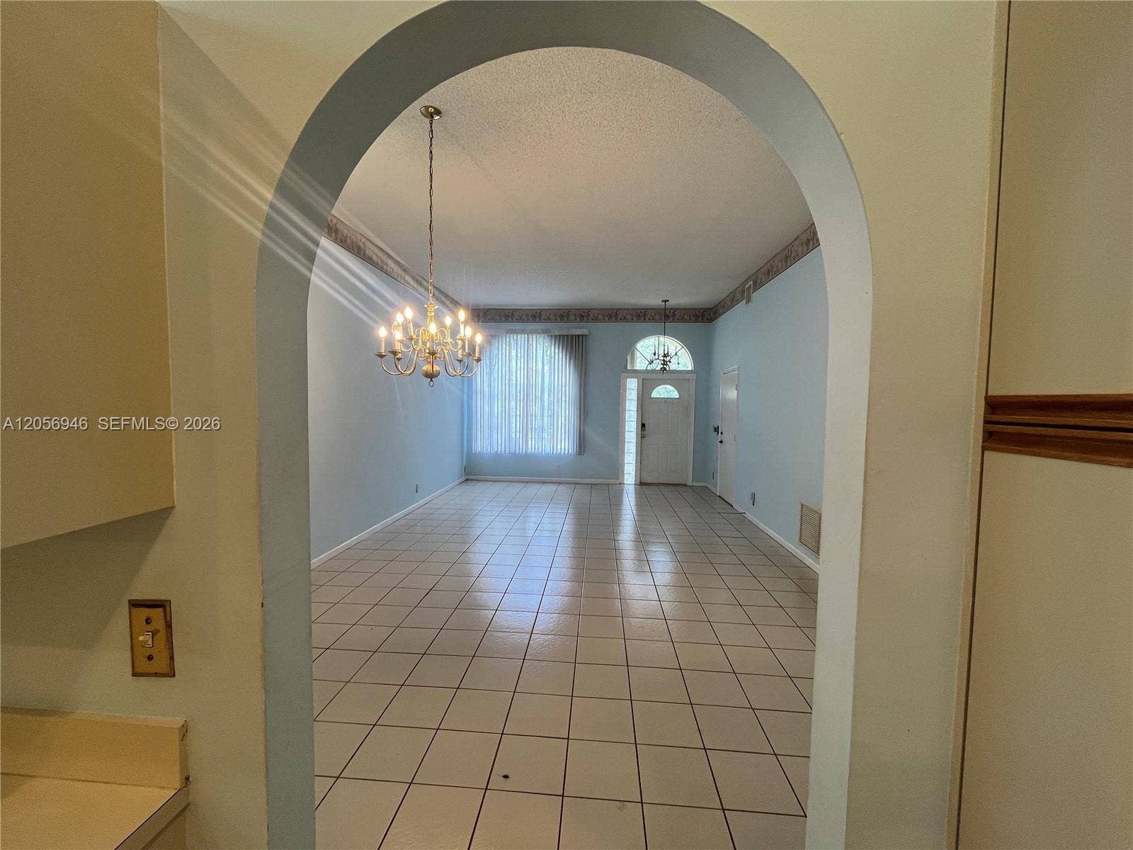 view from kitchen area to door