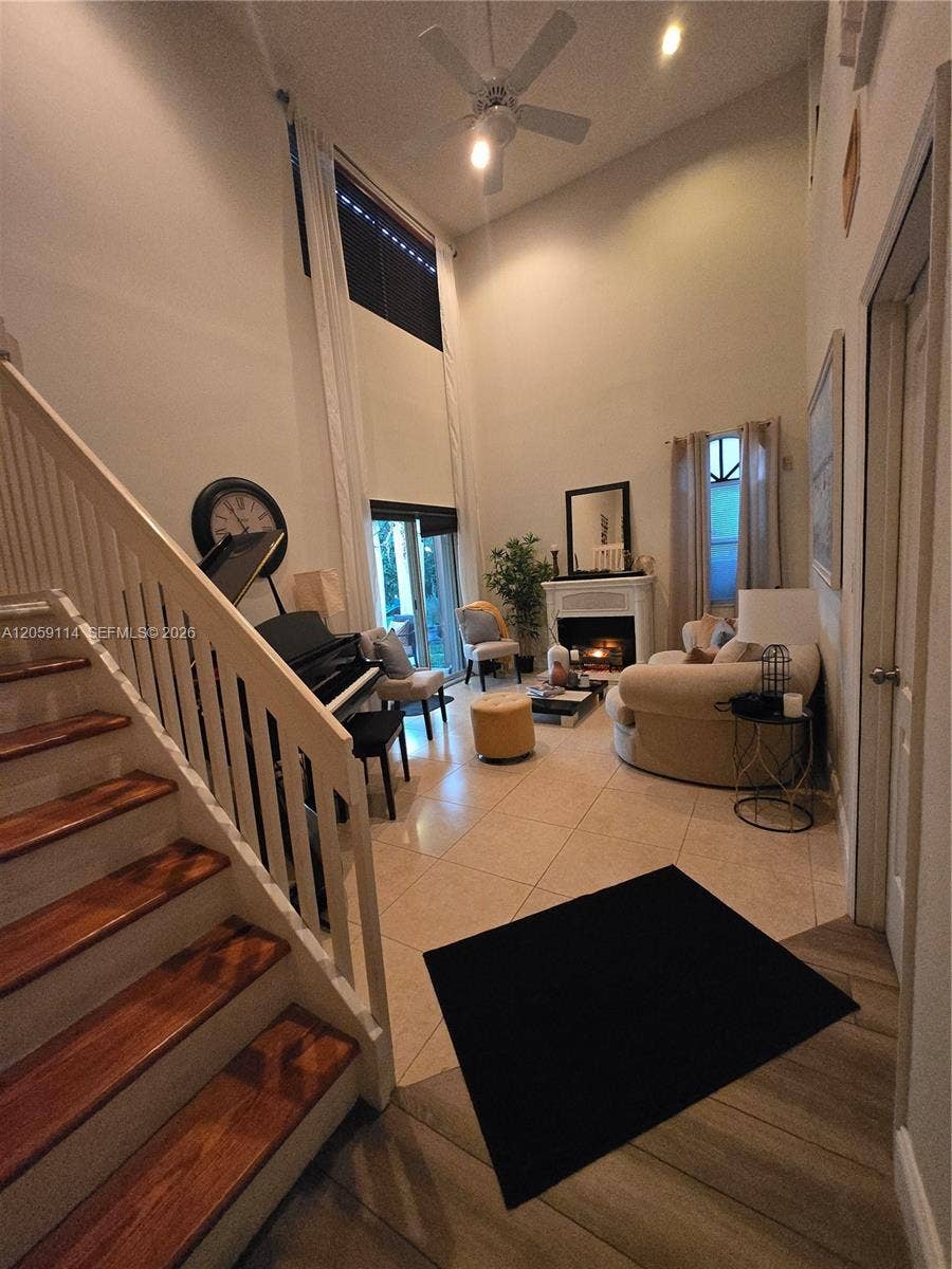 Living Room With High Ceiling