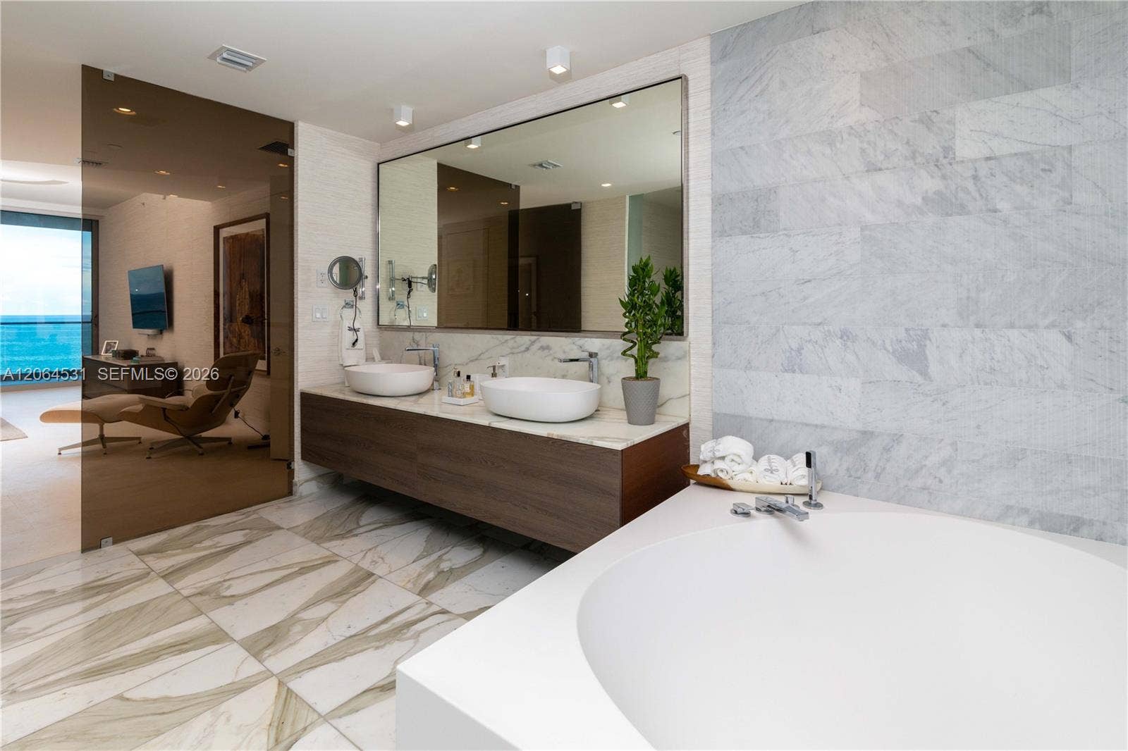 10201 E Collins Avenue, #1002, Bal Harbour, Bal Harbour, FL 33154 Master bathroom with ocean view