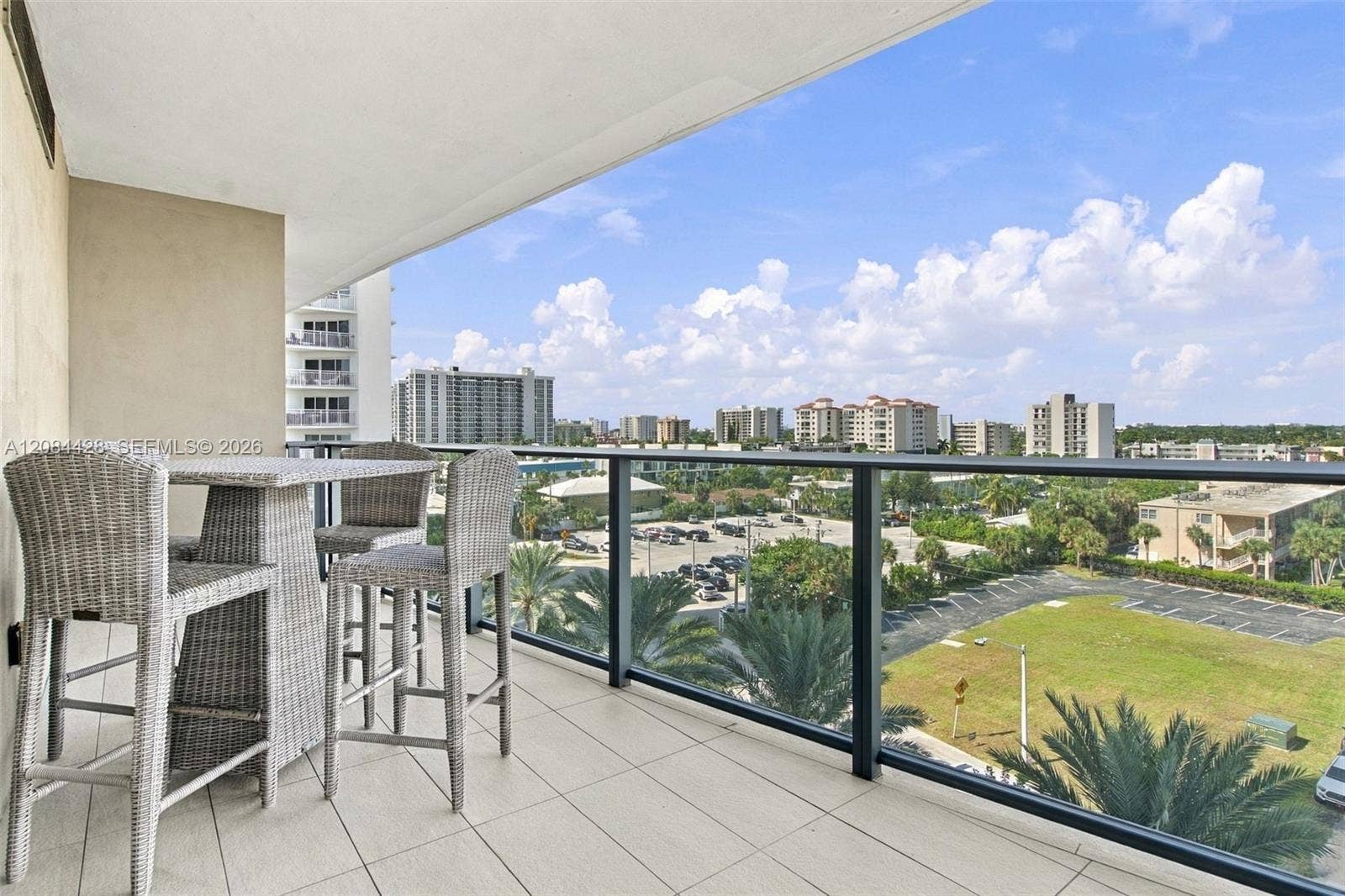 730 N Ocean Boulevard, #601, Pompano Beach, Pompano Beach, FL 33062 Expansive furnished balcony with a view.