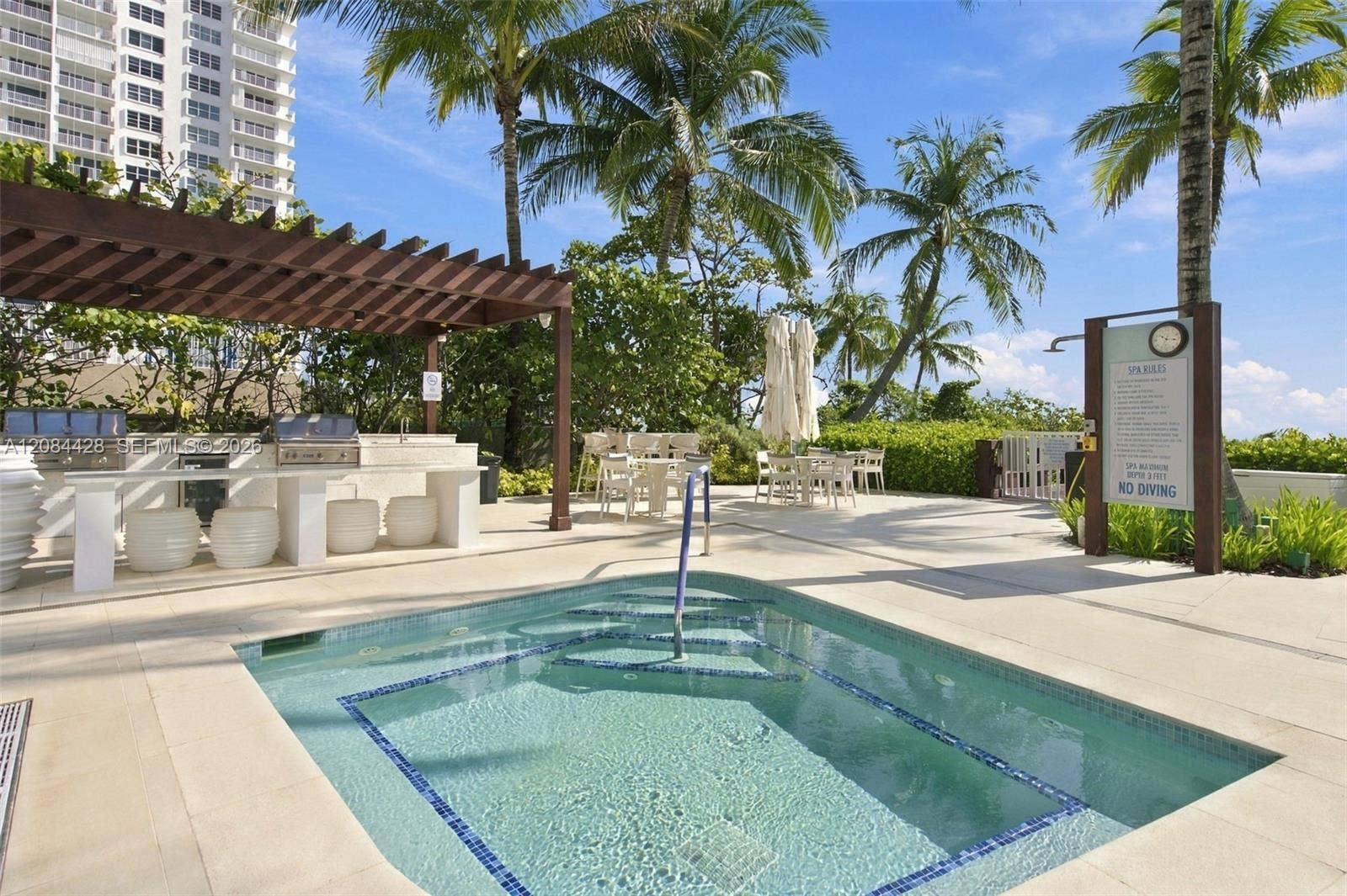 730 N Ocean Boulevard, #601, Pompano Beach, Pompano Beach, FL 33062 Relaxing outdoor spa surrounded by beautifully maintained tropical landscaping.