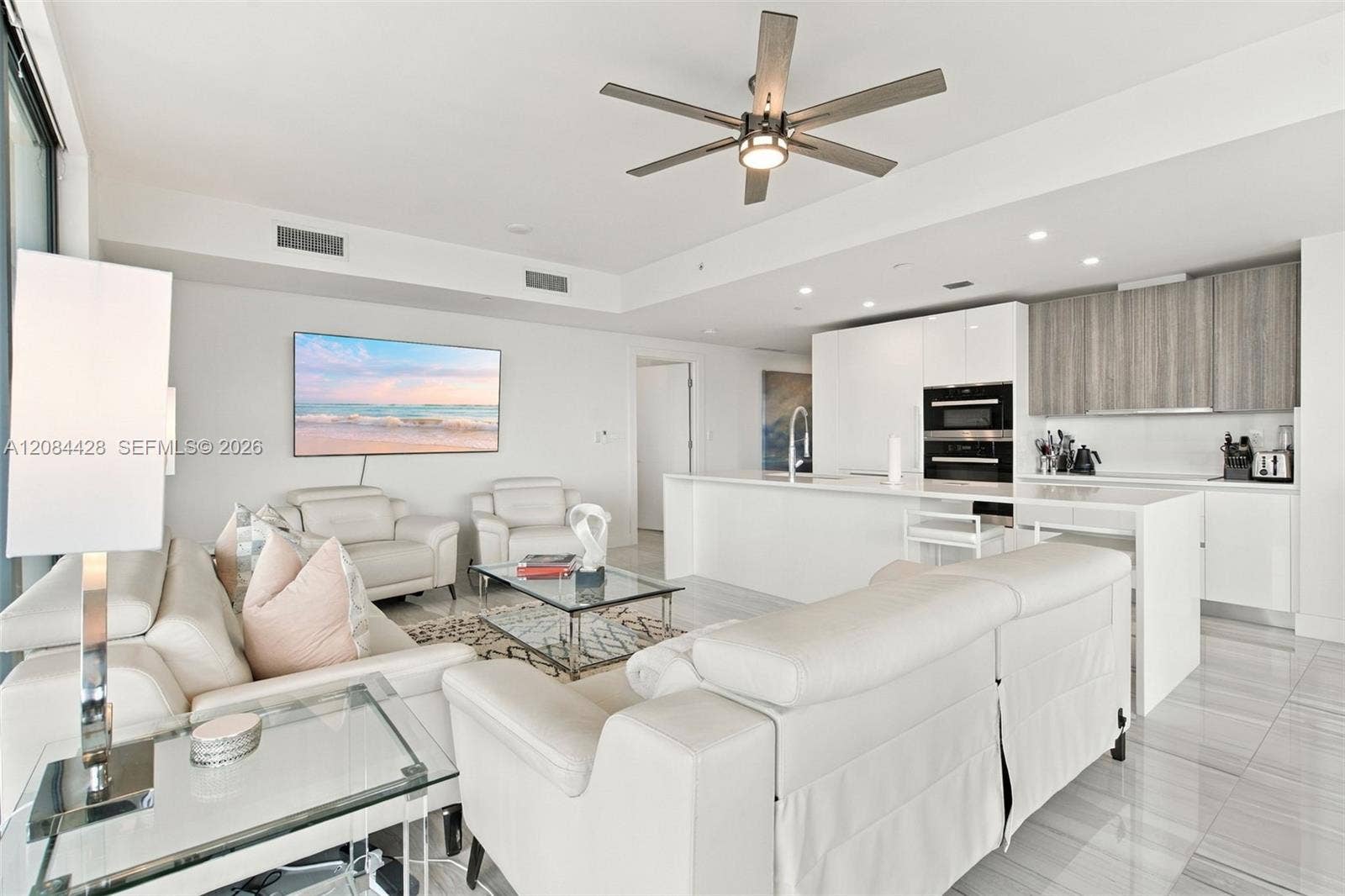 730 N Ocean Boulevard, #601, Pompano Beach, Pompano Beach, FL 33062 Fully furnished living area with contemporary finishes and an open layout.