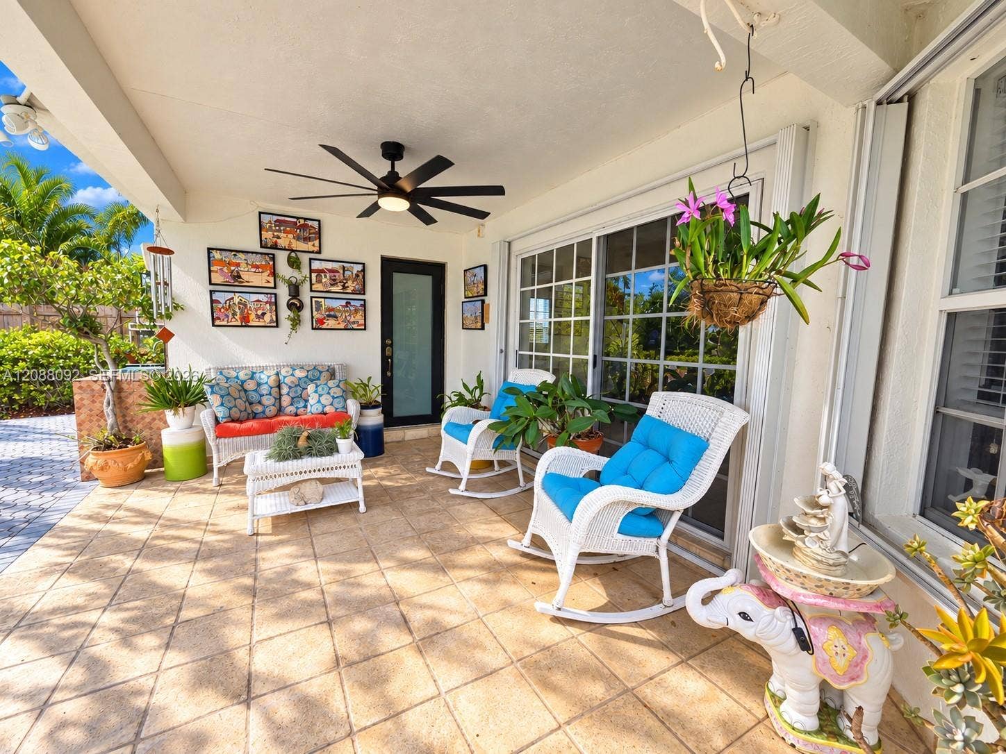 Enjoy morning coffee on the covered patio listening to the gentle sound of the fountain water.