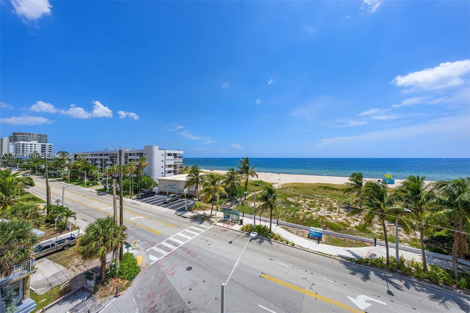 497 N Ocean Boulevard, #1, Pompano Beach, FL 33062 View northeast over A1A to the beach.