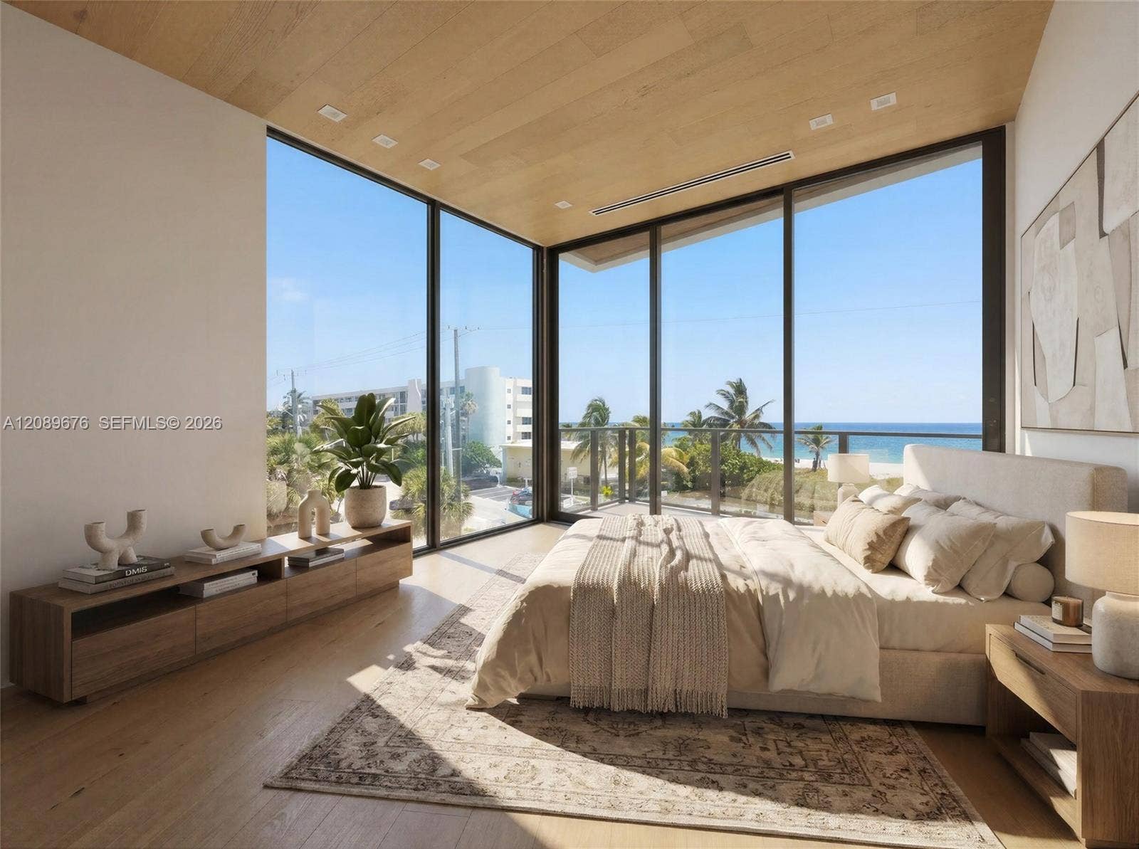 497 N Ocean Boulevard, #1, Pompano Beach, FL 33062 Rendering, virtually staged. Primary bedroom.